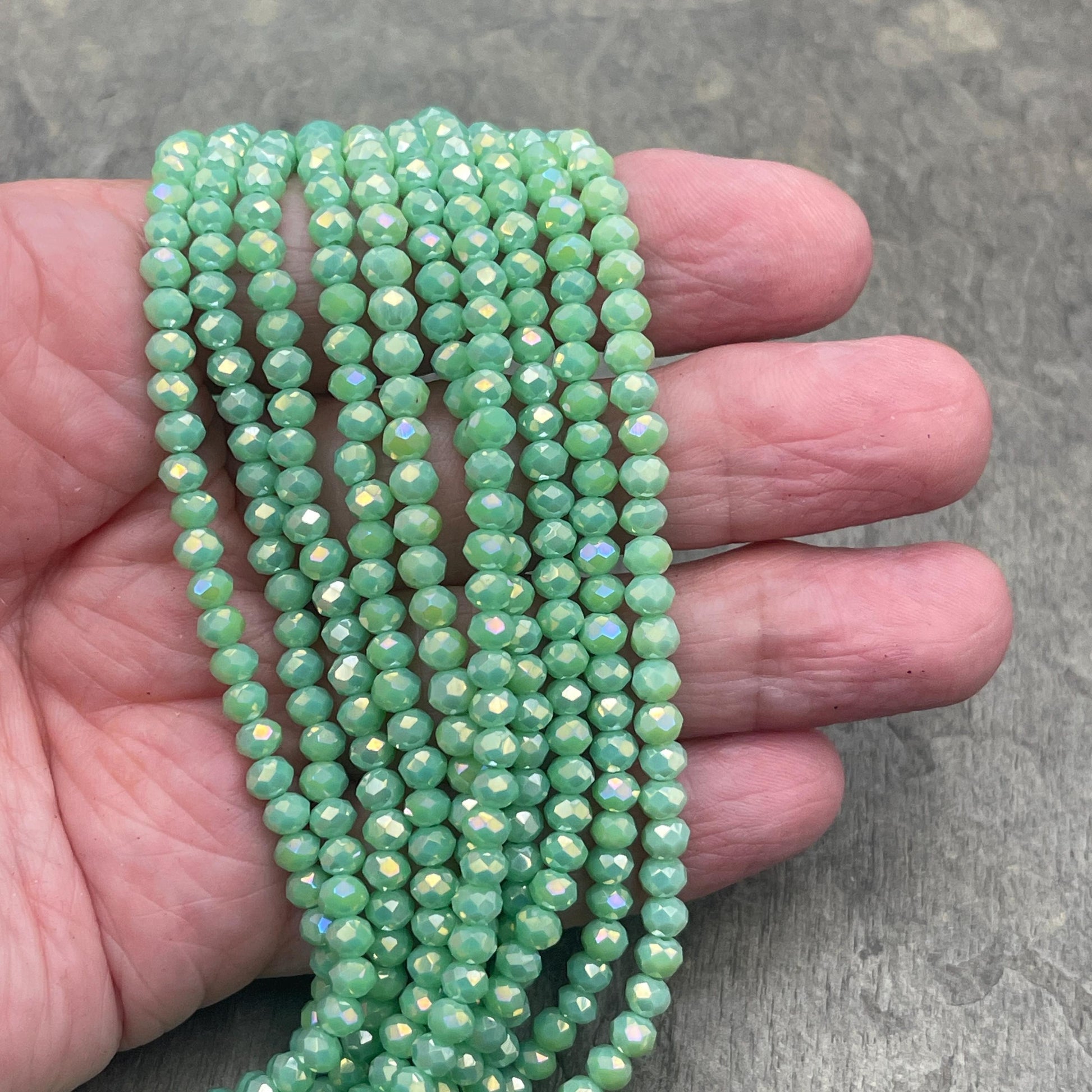 Opaque Lime Green 4x3mm Faceted Glass Beads, Spring Green with AB Finish (SpringAB-4) * 100 Beads