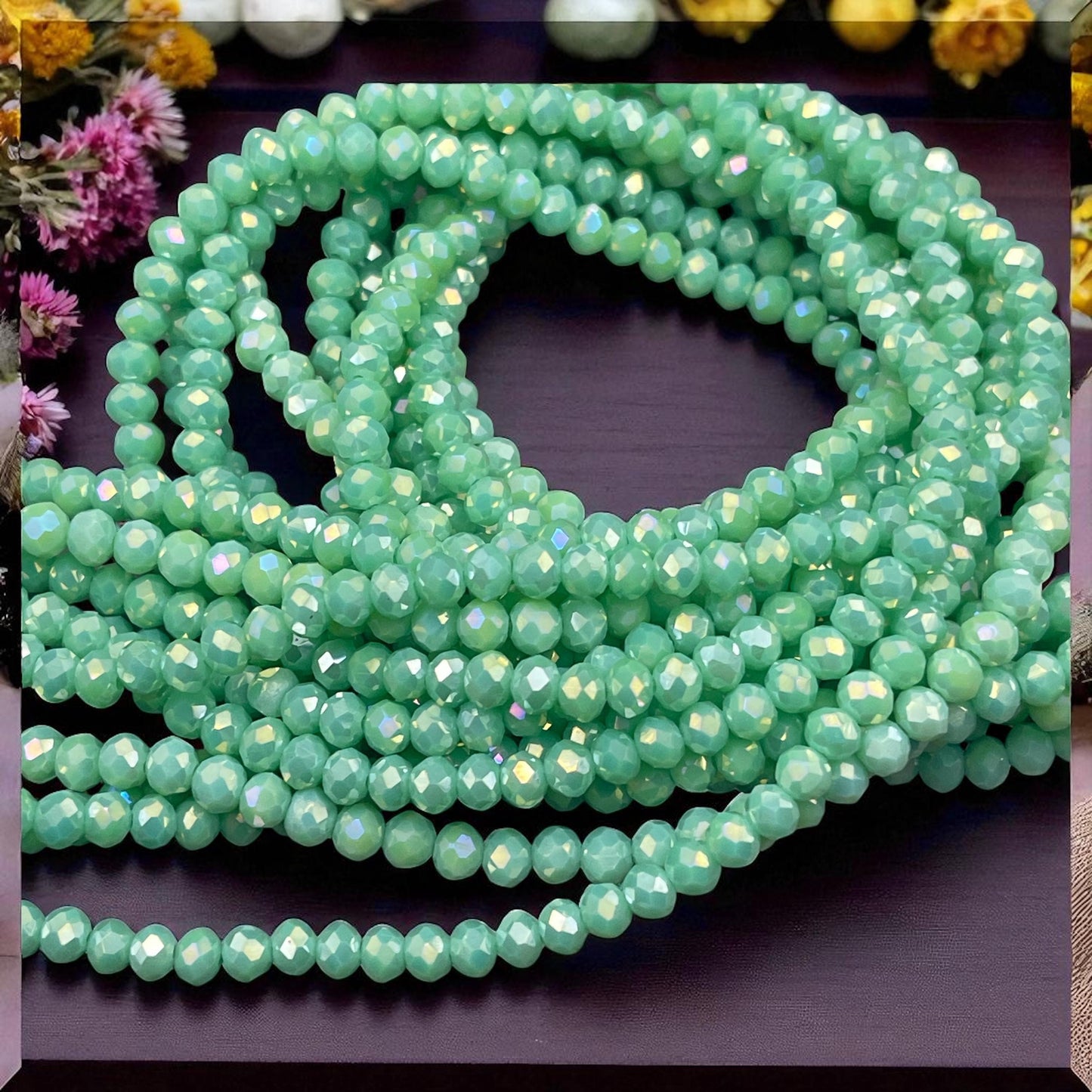 Opaque Lime Green 4x3mm Faceted Glass Beads, Spring Green with AB Finish (SpringAB-4) * 100 Beads