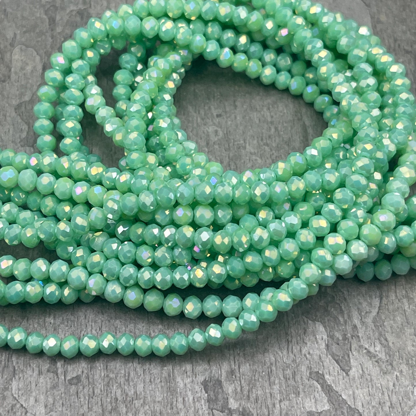 Opaque Lime Green 4x3mm Faceted Glass Beads, Spring Green with AB Finish (SpringAB-4) * 100 Beads