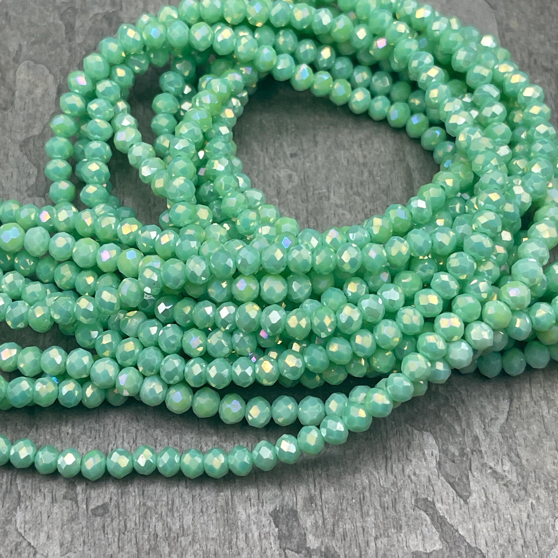 Opaque Lime Green 4x3mm Faceted Glass Beads, Spring Green with AB Finish (SpringAB-4) * 100 Beads