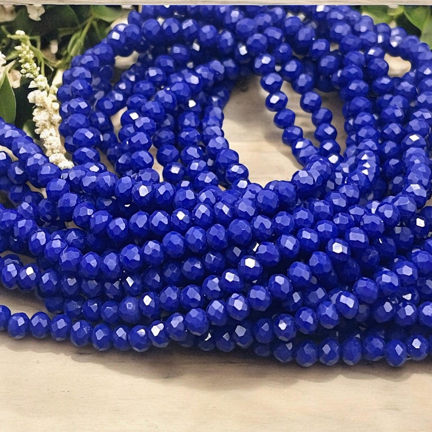 Opaque Cobalt Blue 4x3mm Faceted Glass Beads, Cobalt Blue Rondelles (Cobalt-4) * 100 Beads