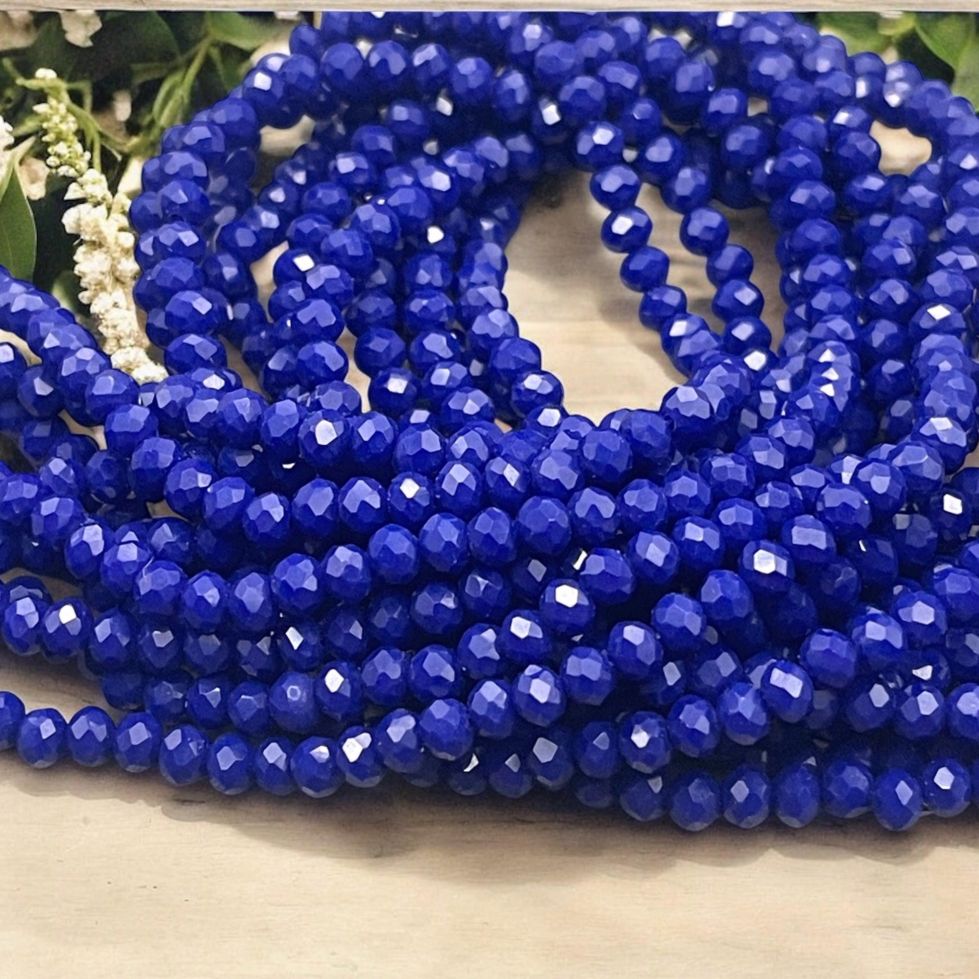 Opaque Cobalt Blue 4x3mm Faceted Glass Beads, Cobalt Blue Rondelles (Cobalt-4) * 100 Beads