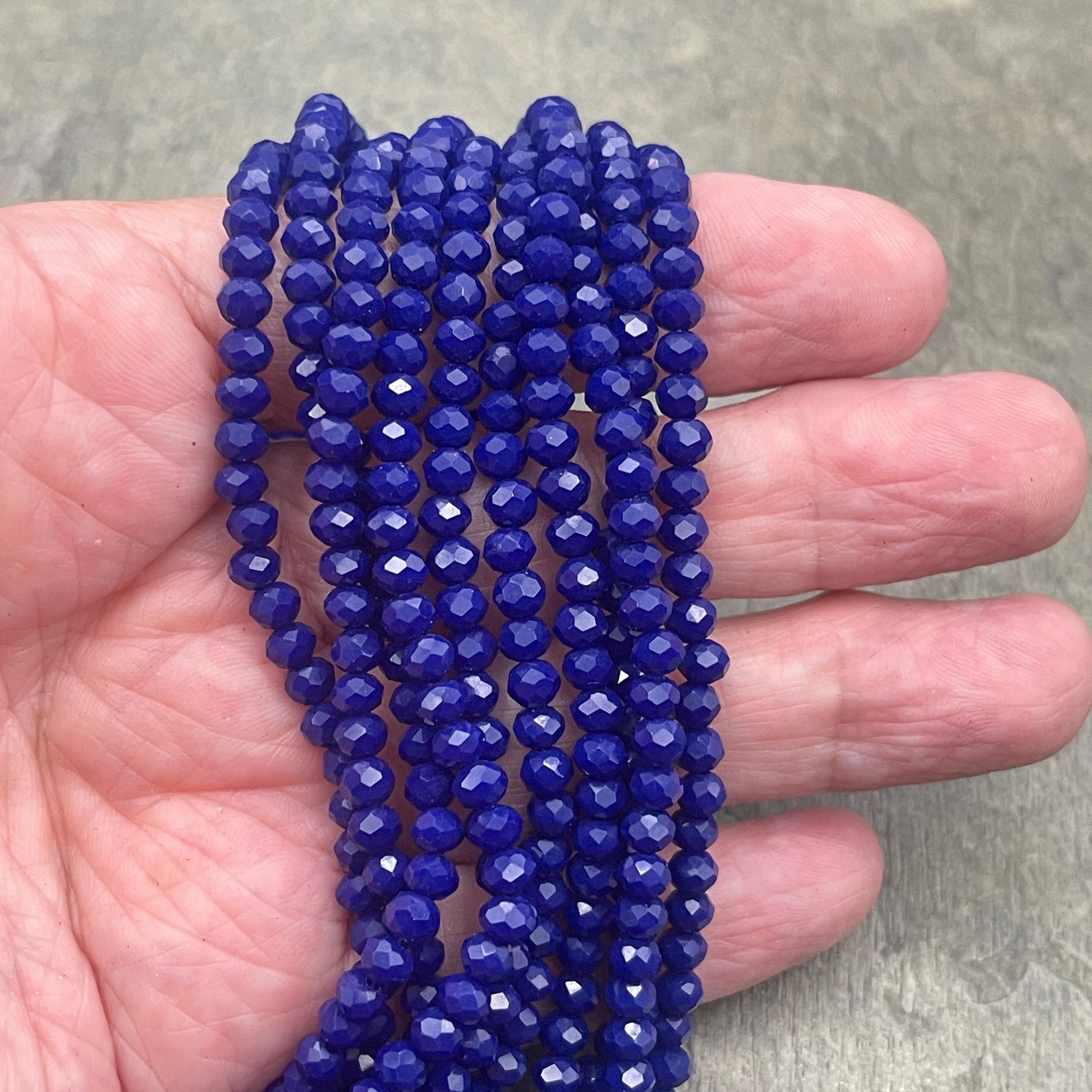 Opaque Cobalt Blue 4x3mm Faceted Glass Beads, Cobalt Blue Rondelles (Cobalt-4) * 100 Beads