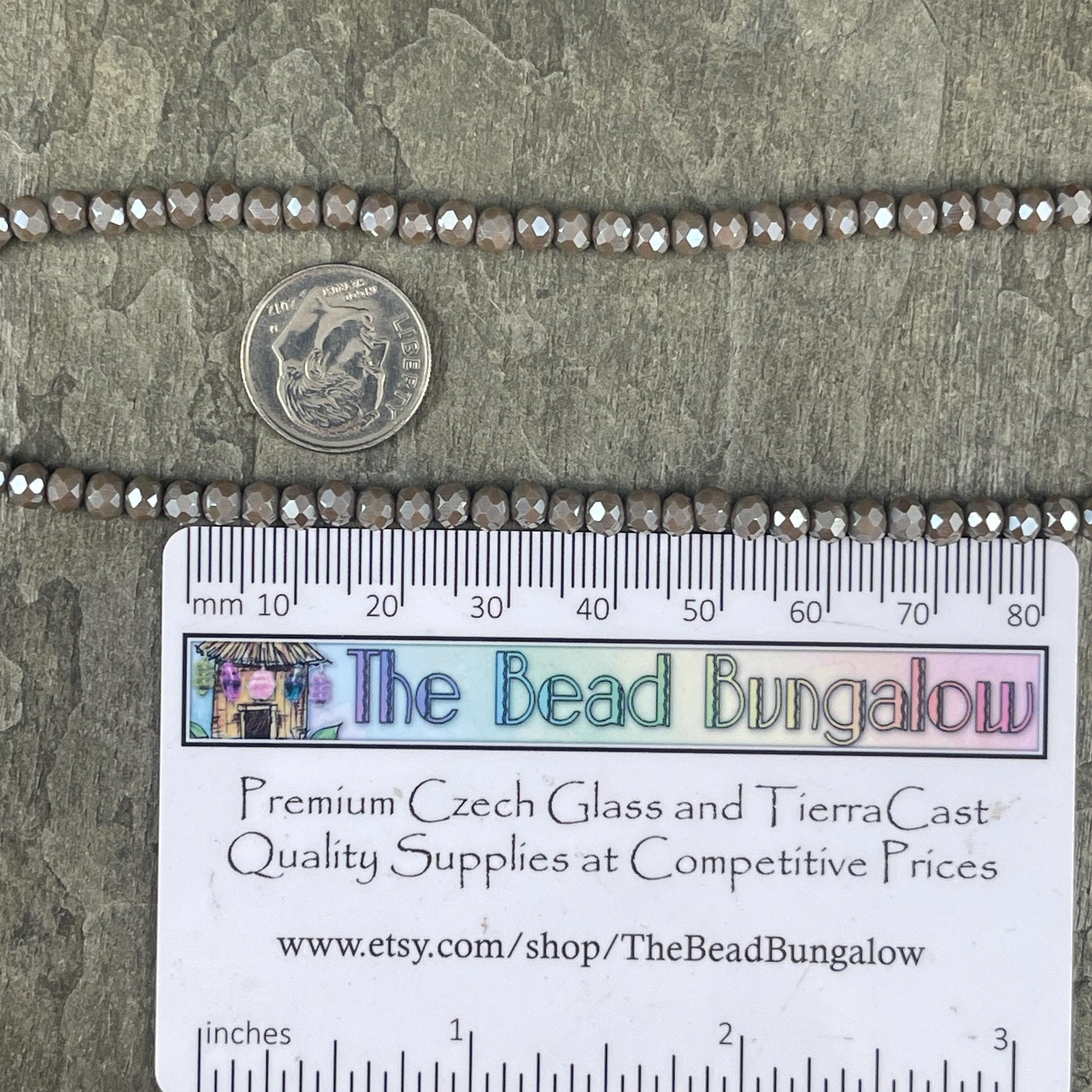 Dark Grey 4x3mm Faceted Glass Beads, Fossil Gray Glass with AB Finish (SlateAB-4) * 100 Beads