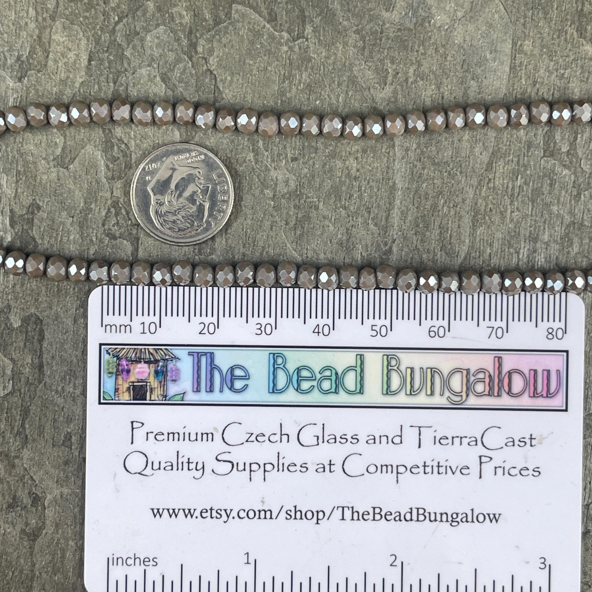 Dark Grey 4x3mm Faceted Glass Beads, Fossil Gray Glass with AB Finish (SlateAB-4) * 100 Beads