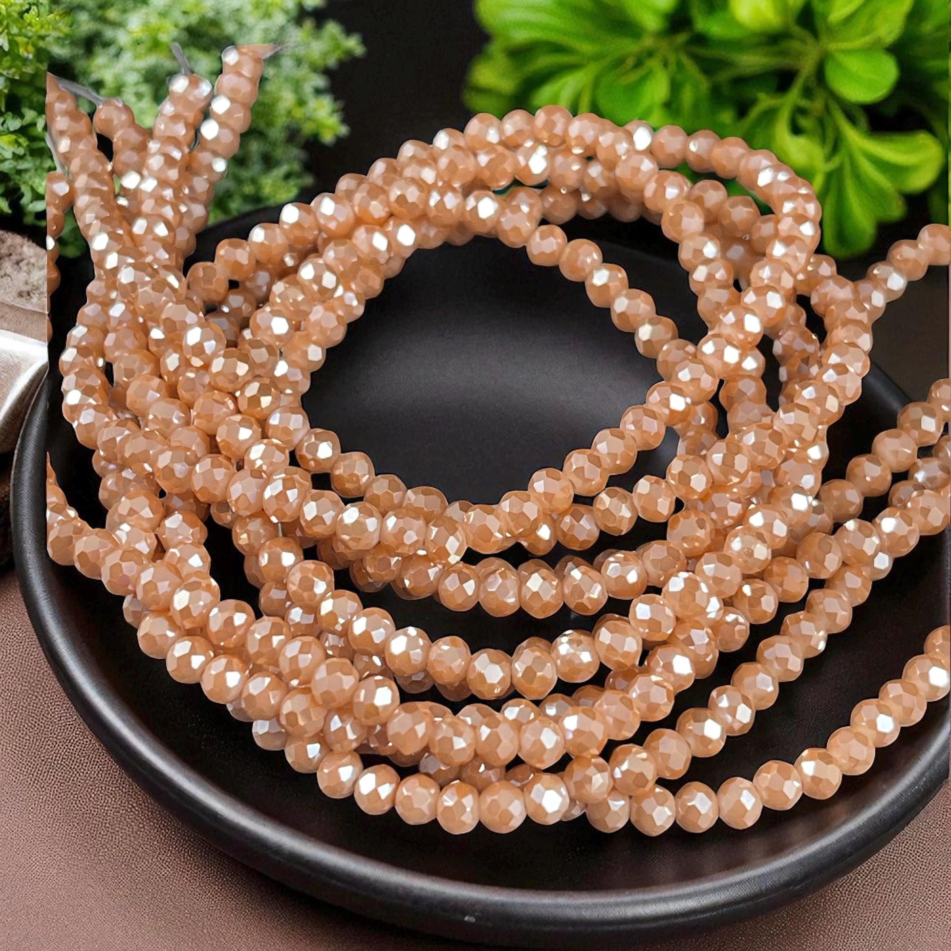 Butterscotch 4x3mm Faceted Glass Beads, Opaque Caramel with AB Finish (CaramelAB-4) * 100 Beads