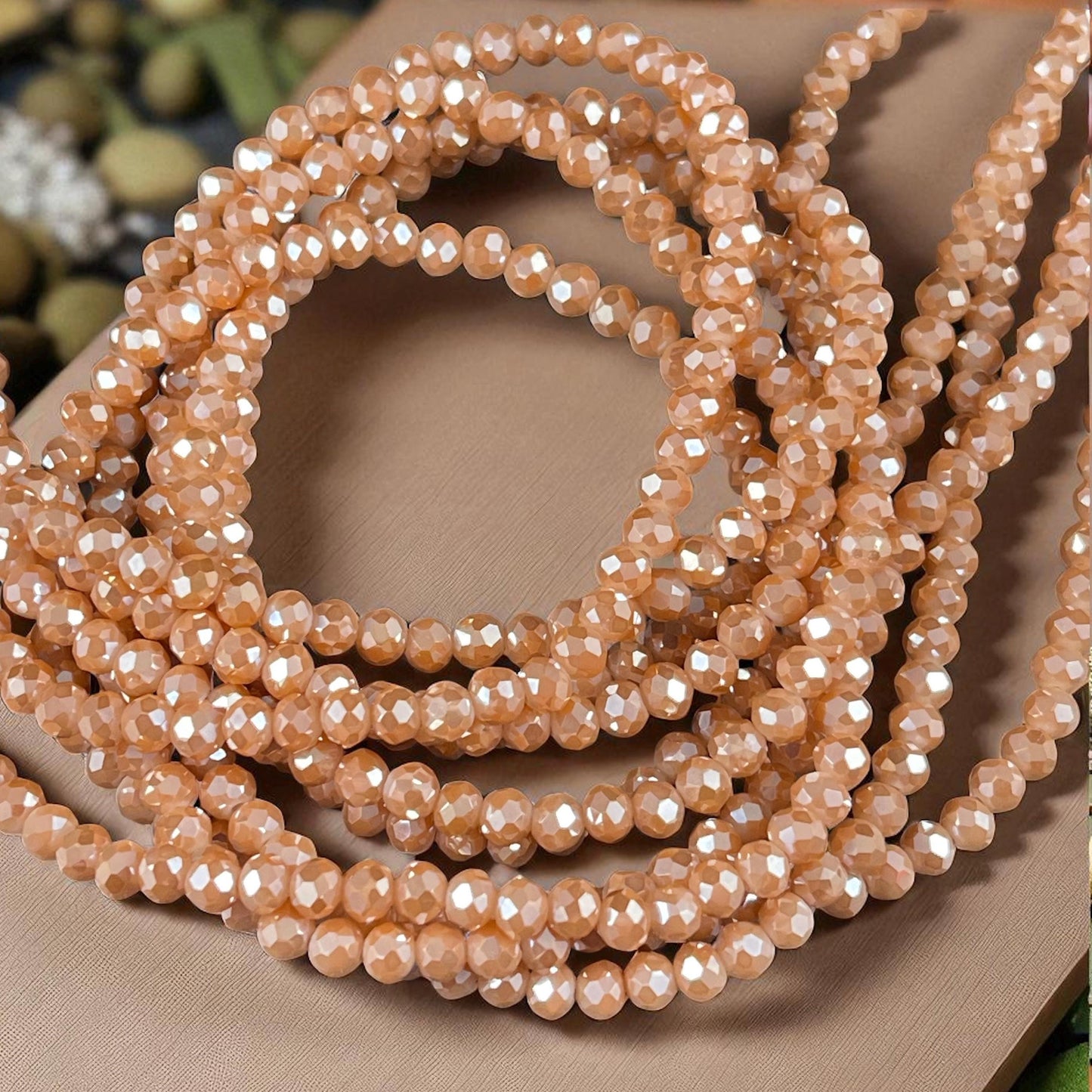 Butterscotch 4x3mm Faceted Glass Beads, Opaque Caramel with AB Finish (CaramelAB-4) * 100 Beads