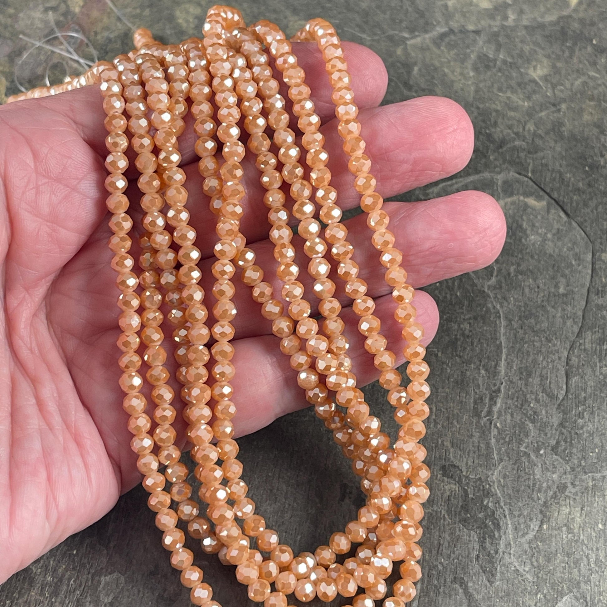 Butterscotch 4x3mm Faceted Glass Beads, Opaque Caramel with AB Finish (CaramelAB-4) * 100 Beads