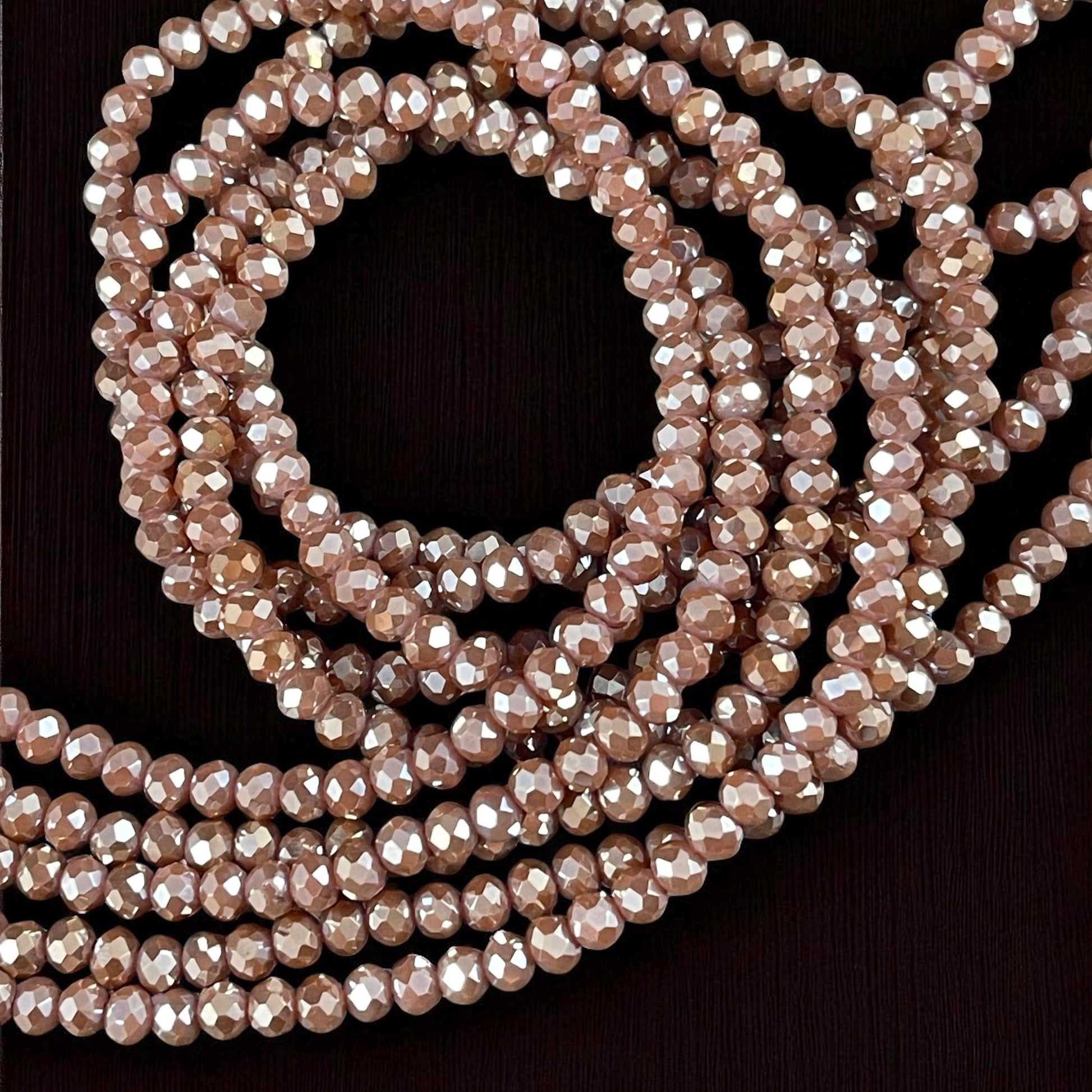 Light Brown 4x3mm Faceted Glass Beads, Opaque Mocha with AB Finish (MochaAB-4) * 100 Beads