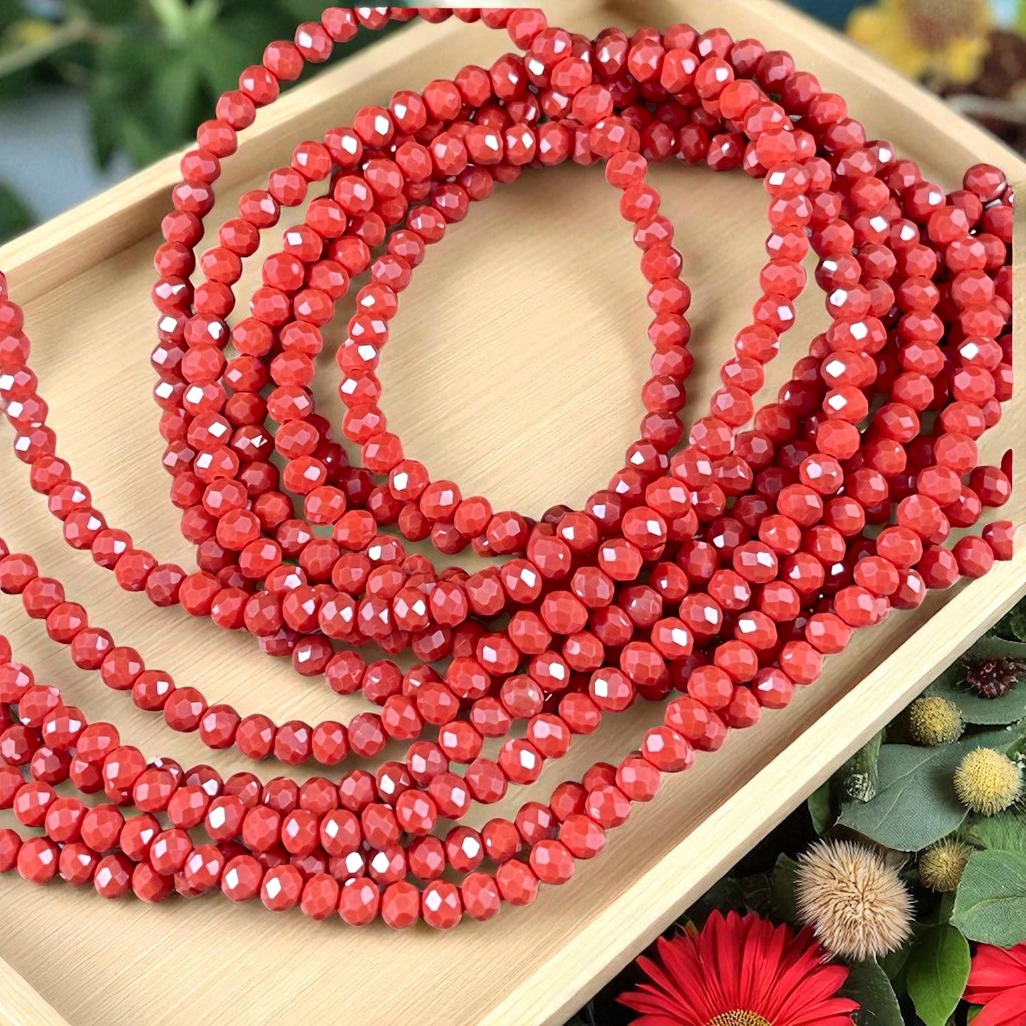 4x3mm Faceted Glass Beads, Dark Orange Rondelles (BurntOrange-4) * 100 Beads