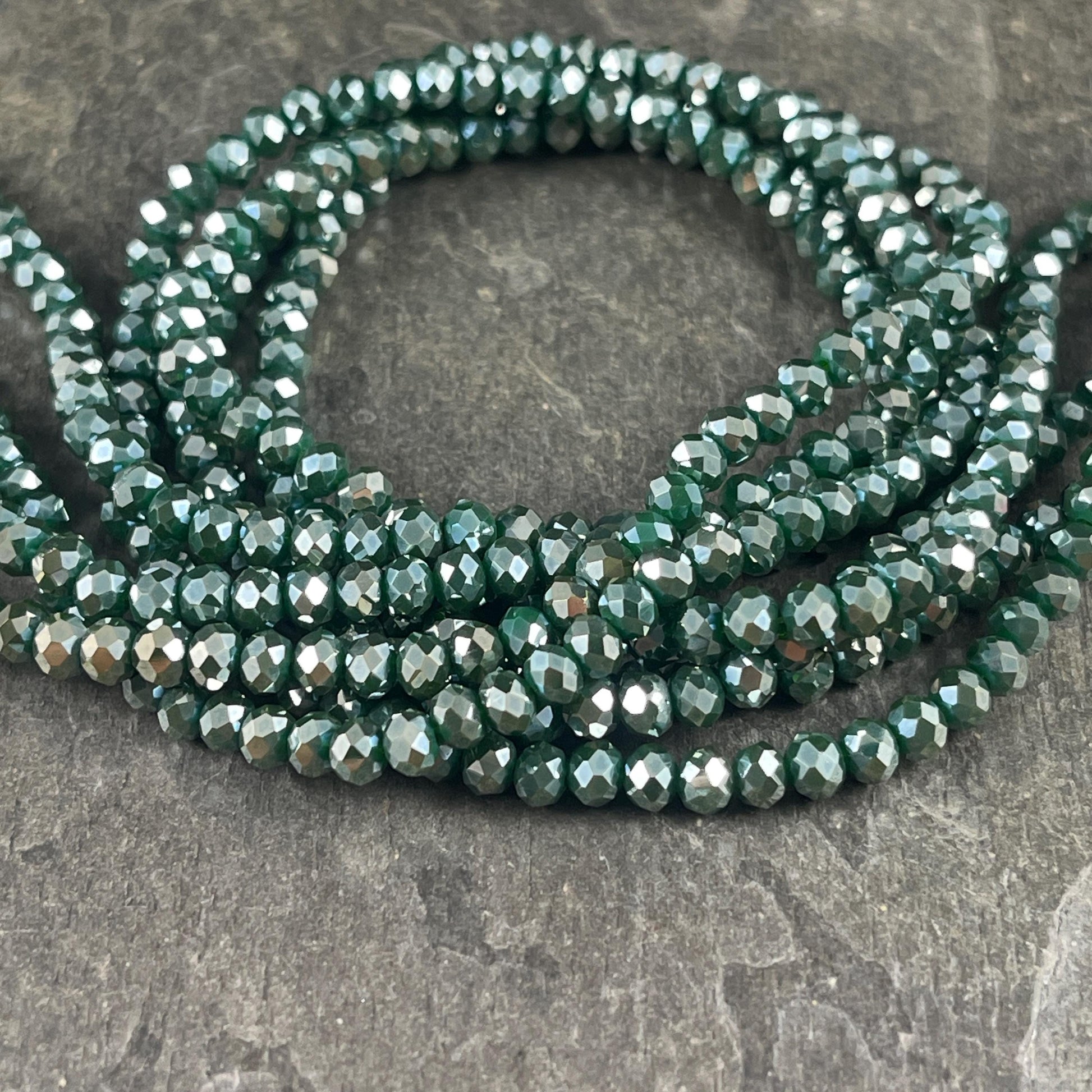 Green 4x3mm Faceted Glass Beads, Opaque Emerald with AB Finish (EmeraldAB-4) * 100 Beads