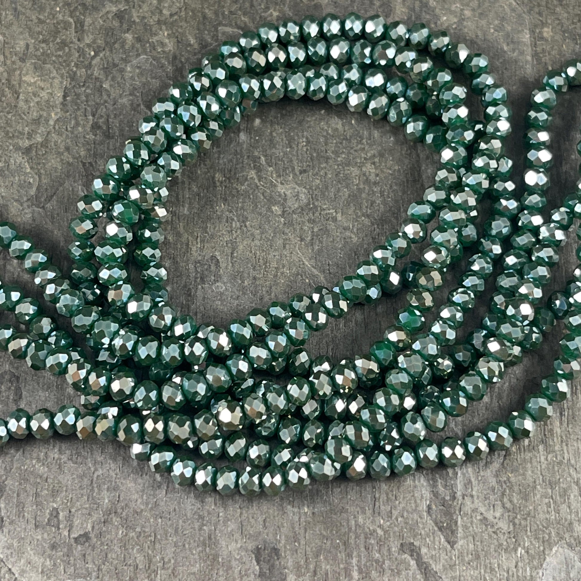Green 4x3mm Faceted Glass Beads, Opaque Emerald with AB Finish (EmeraldAB-4) * 100 Beads