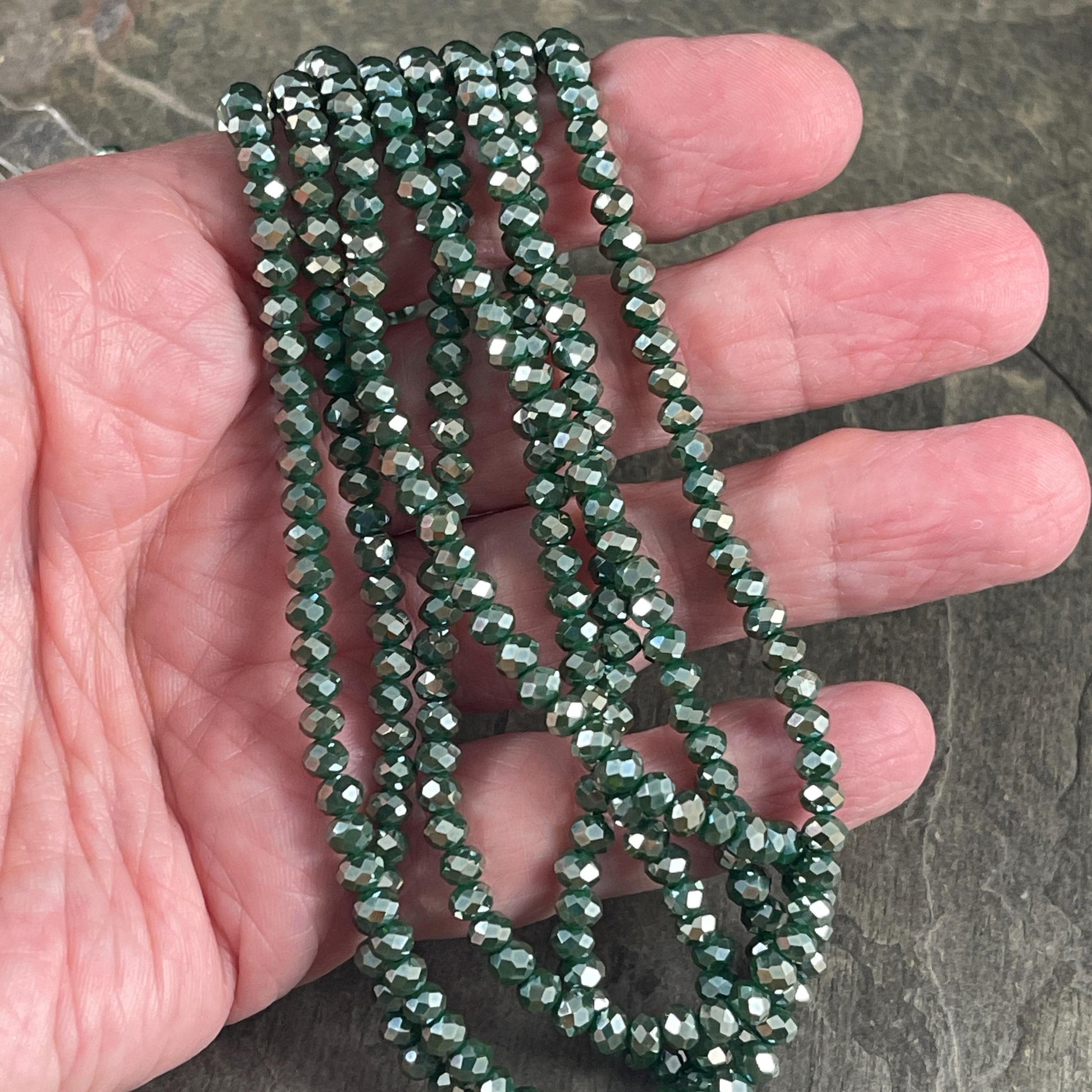 Green 4x3mm Faceted Glass Beads, Opaque Emerald with AB Finish (EmeraldAB-4) * 100 Beads