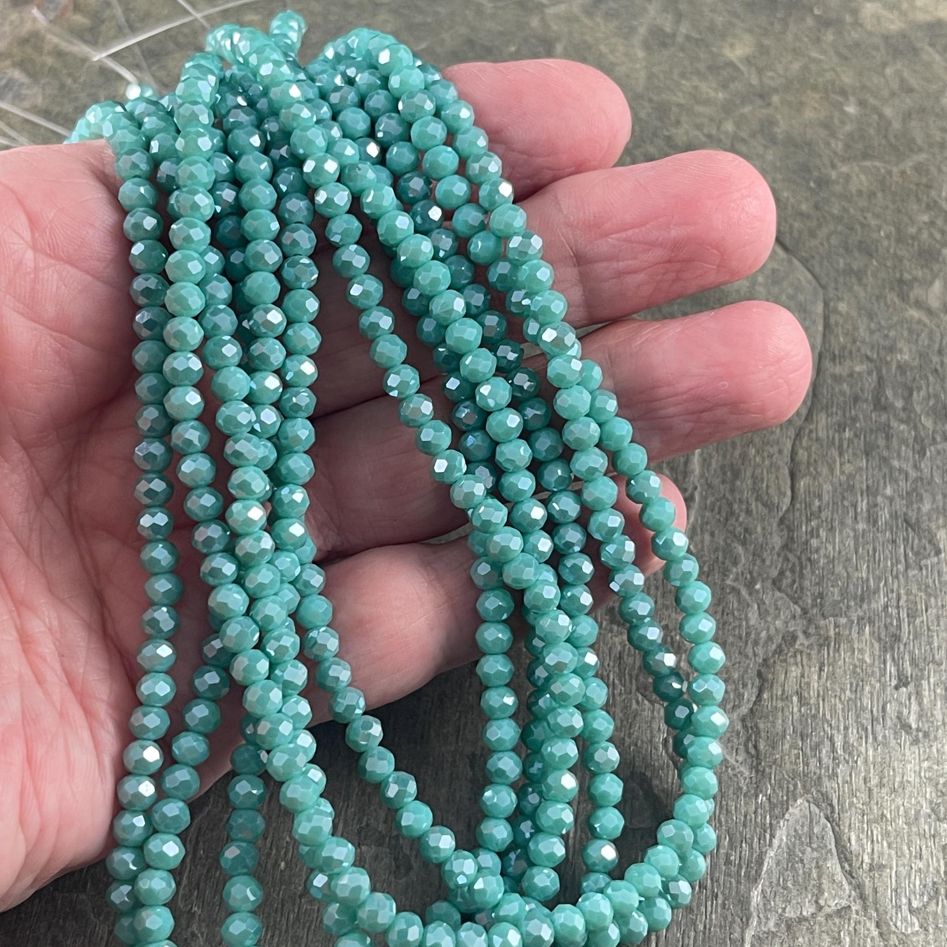 Turquoise Blue 4x3mm Faceted Glass Beads, Opaque Turquoise with AB Finish (TurquoiseAB-4) * 100 Beads