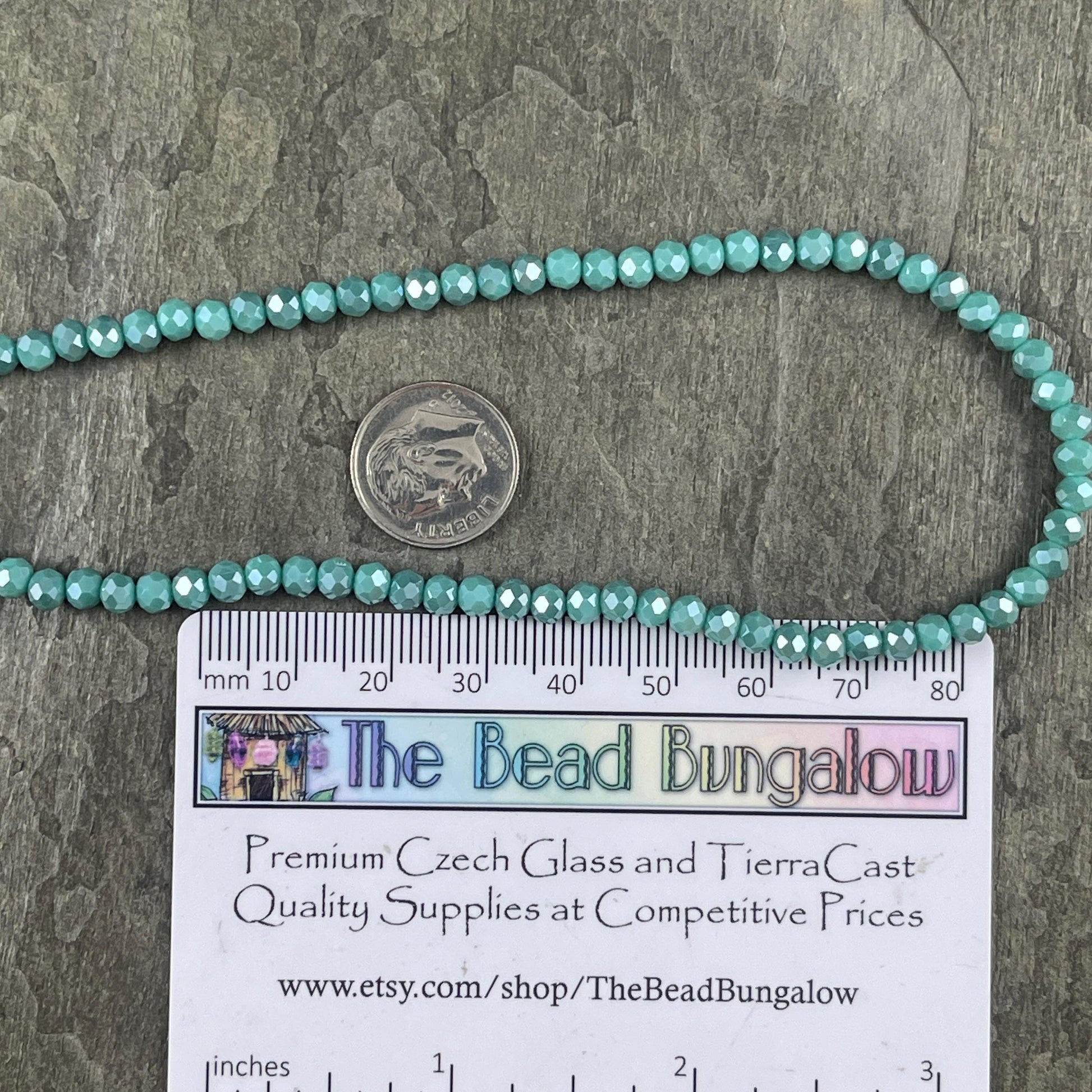 Turquoise Blue 4x3mm Faceted Glass Beads, Opaque Turquoise with AB Finish (TurquoiseAB-4) * 100 Beads