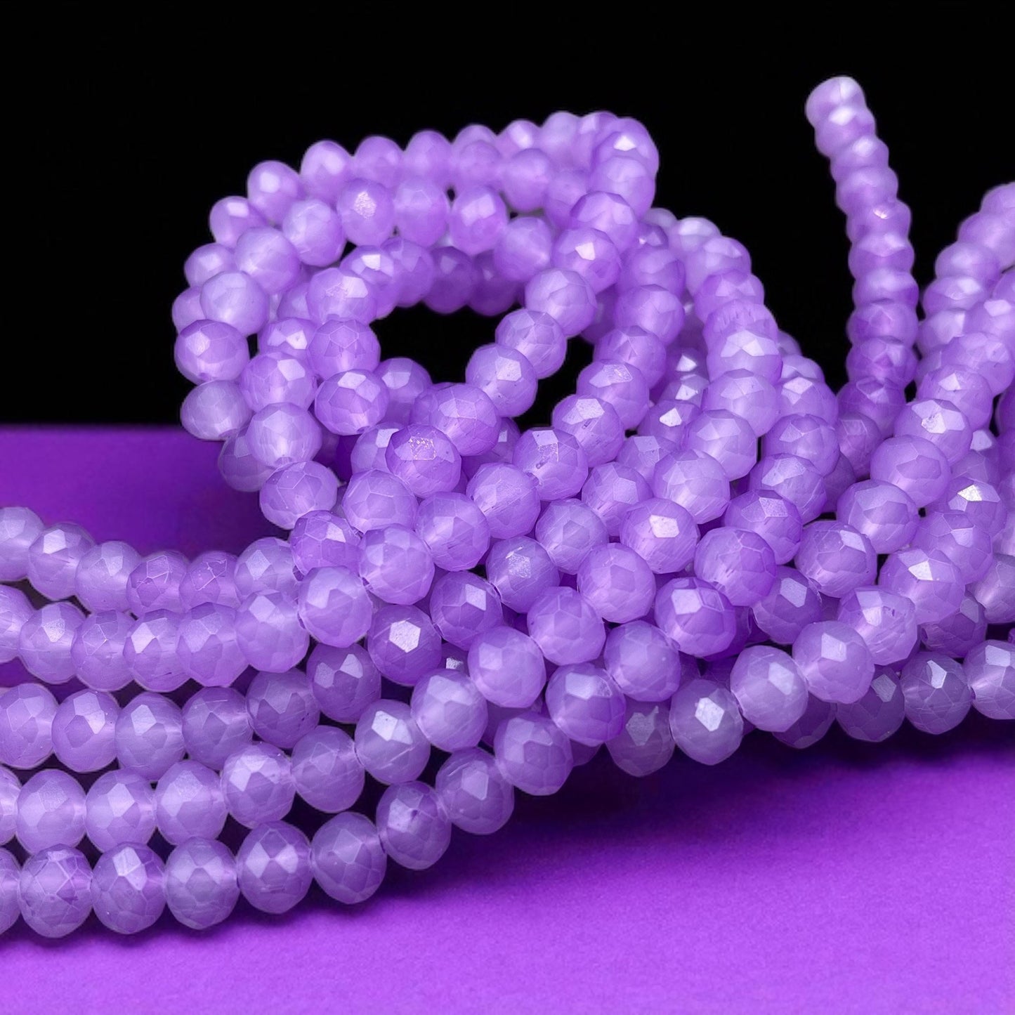 Milky Lilac 8x6mm Rondelle, Pastel Light Purple Faceted Glass Beads (MilkyLilac) * 36 Beads