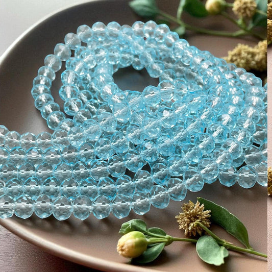 Transparent Aquamarine 8x6mm Rondelle, Light Blue Faceted Glass Beads (Aquamarine8) * 36 Beads