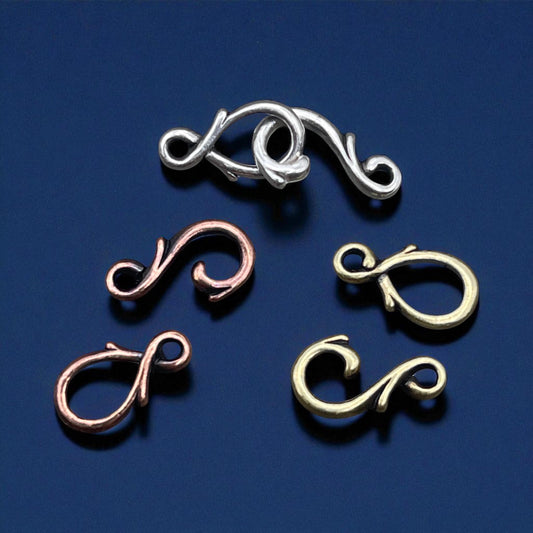 TierraCast Vine Hook and Eye Clasp, Mixed Metals - Sampler Pack, One Each Silver, Copper and Brass (PF/954-mixed) * Qty. 3 sets