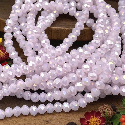 6x5mm Faceted Glass Beads, Pale Pastel Pink Faceted Rondelles with AB Finish (PalePinkAB-6) * 80 Beads