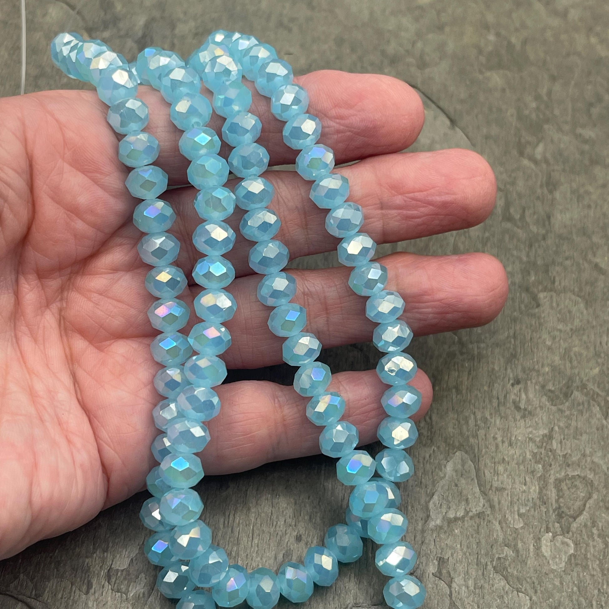 Light Blue 8x6mm Rondelle, Pastel Blue Faceted Glass Beads with AB Finish (BabyBlueAB-8) * 36 Beads