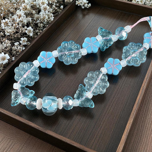 Butterfly and Flower Beads - Light Blue, Nature Theme, Lampwork and Czech Glass Beads - Custom Mix * (CB829.2)