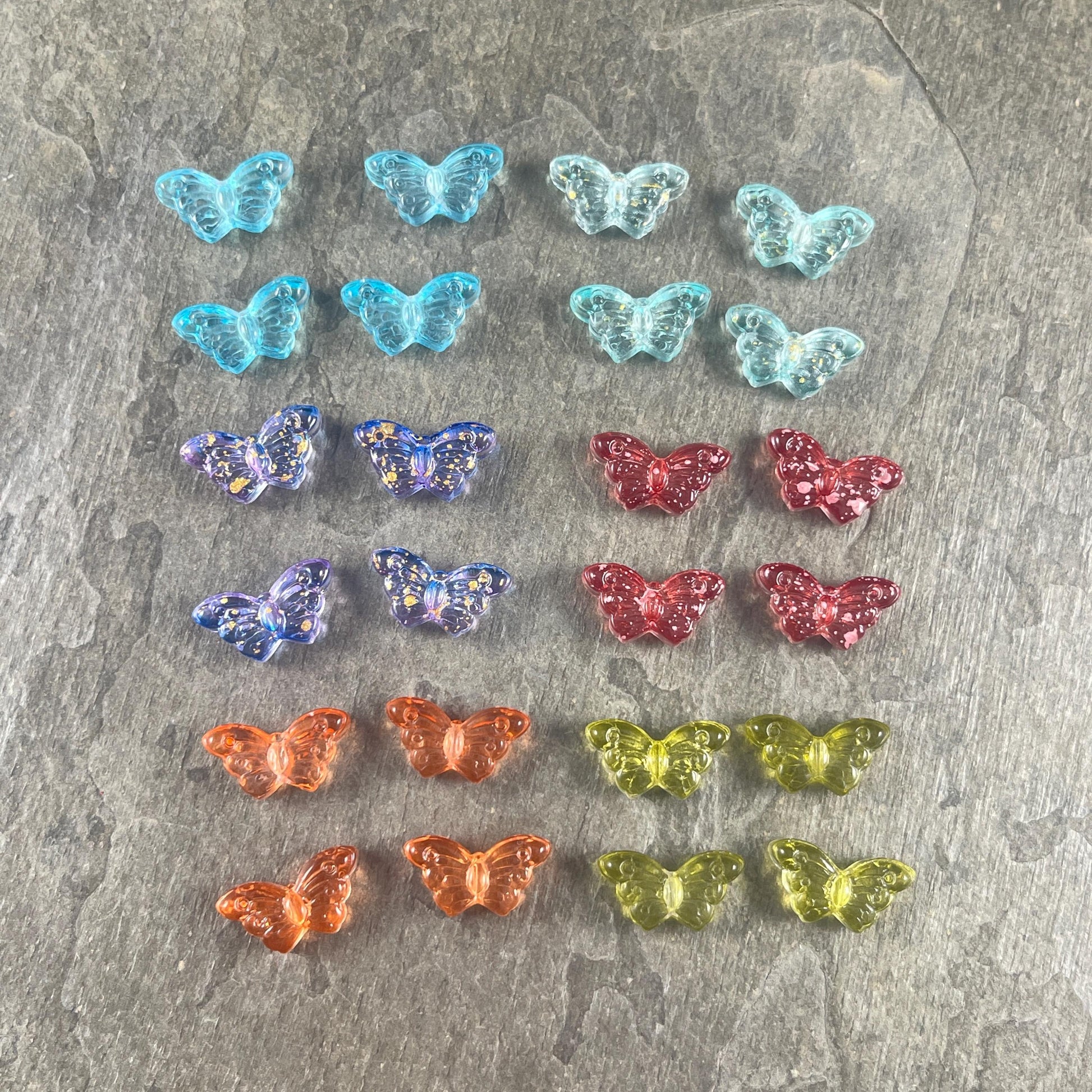 Colorful Mix of Glass Butterfly Beads, Blue, Pink, Green, Orange, Purple - 15x8mm Butterfly Bead Pairs * Qty. 24