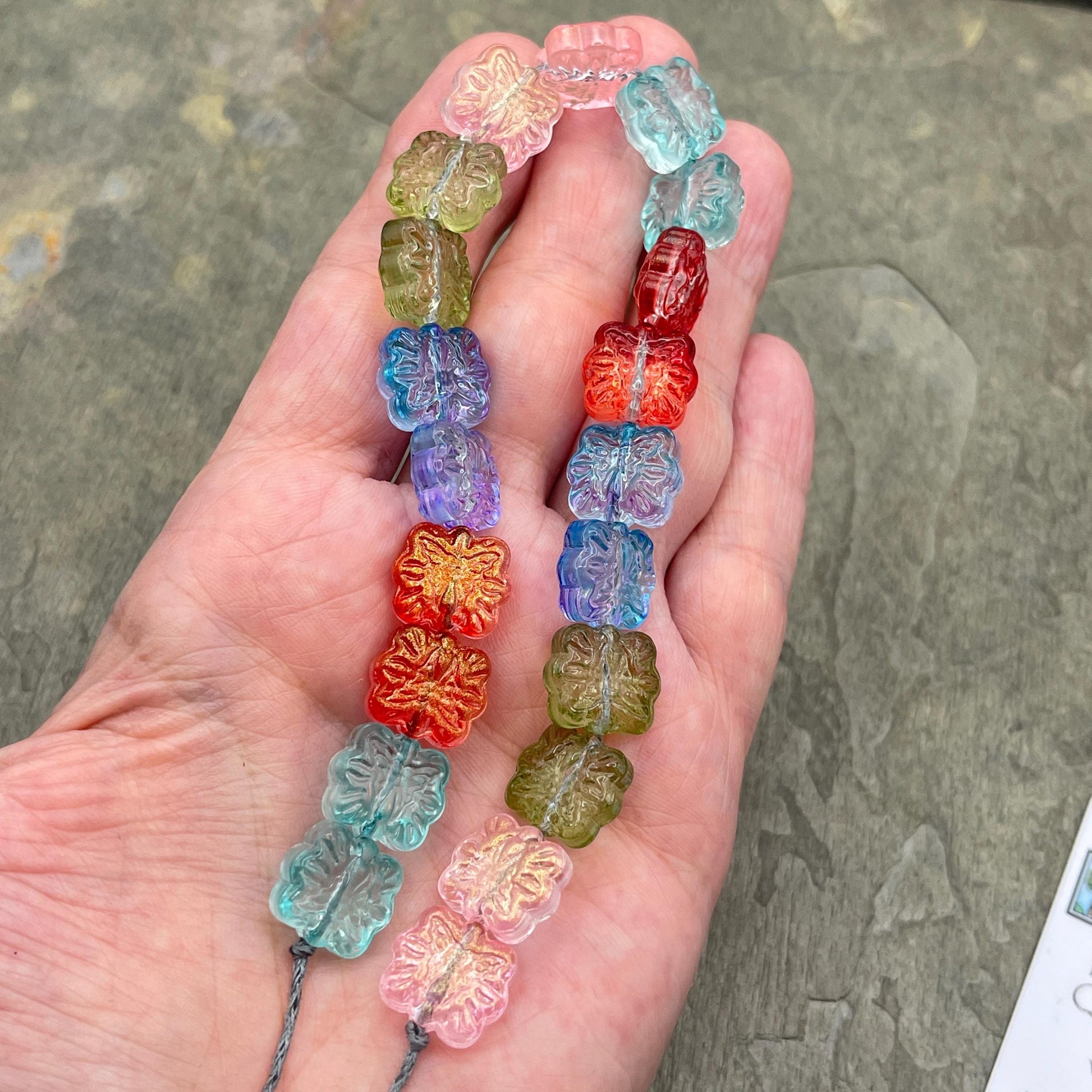 14mm Square Glass Beads, Floral Theme with Butterfly Design, Colorful Mix, Beads for Crafts and Jewelry * 20 Beads