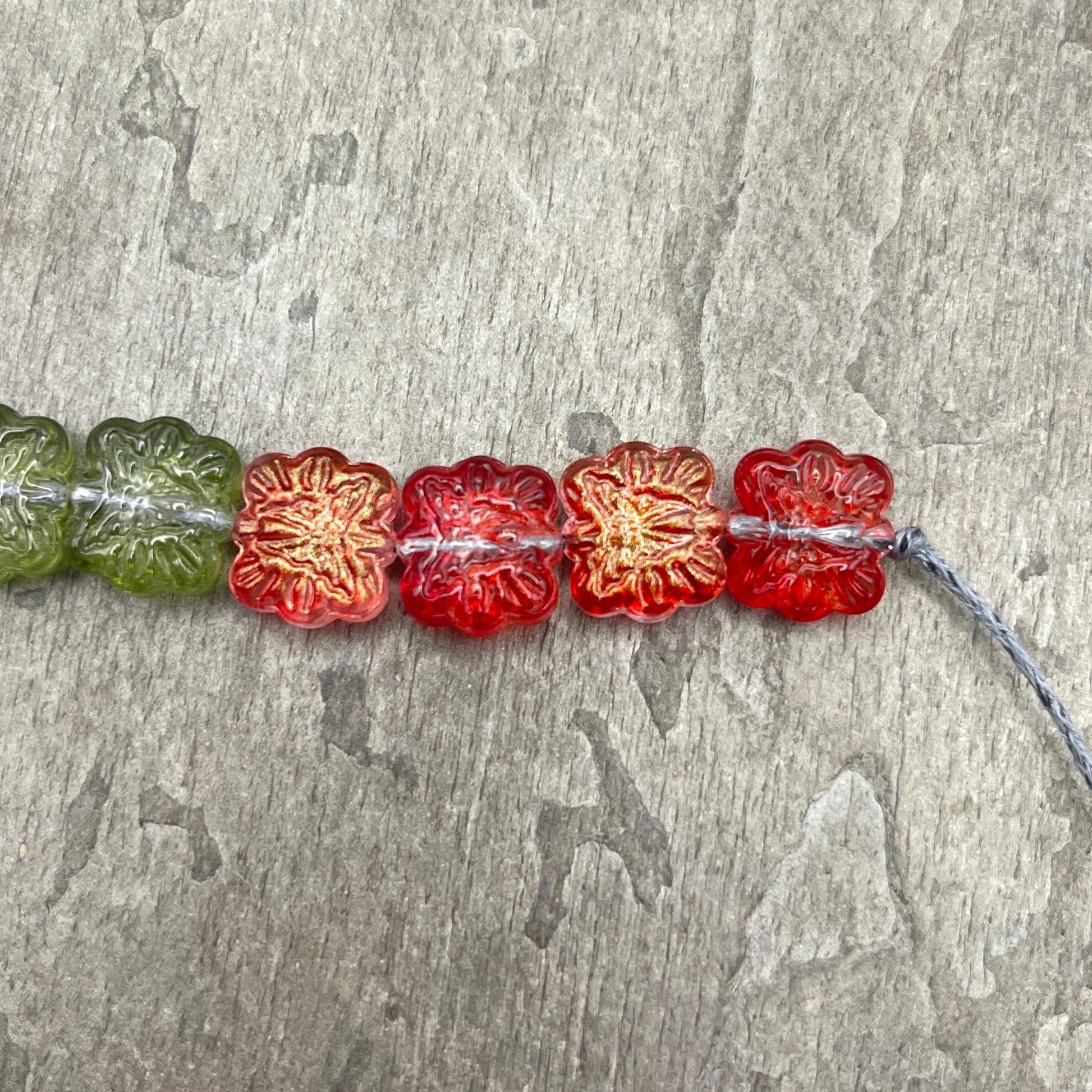 14mm Square Glass Beads, Floral Theme with Butterfly Design, Colorful Mix, Beads for Crafts and Jewelry * 20 Beads