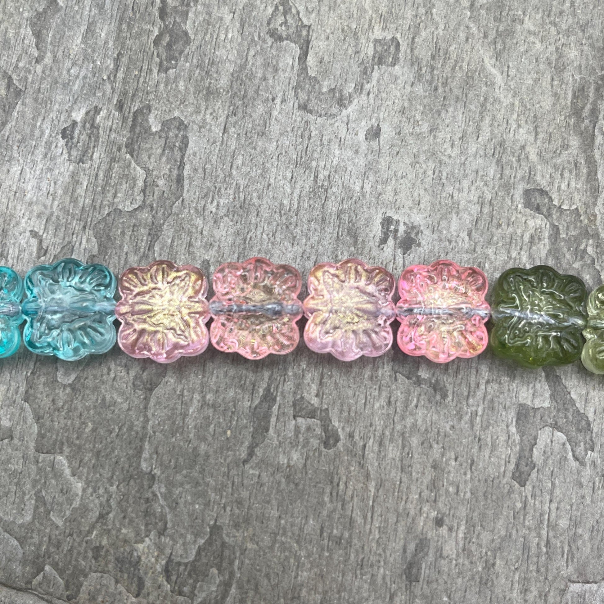 14mm Square Glass Beads, Floral Theme with Butterfly Design, Colorful Mix, Beads for Crafts and Jewelry * 20 Beads