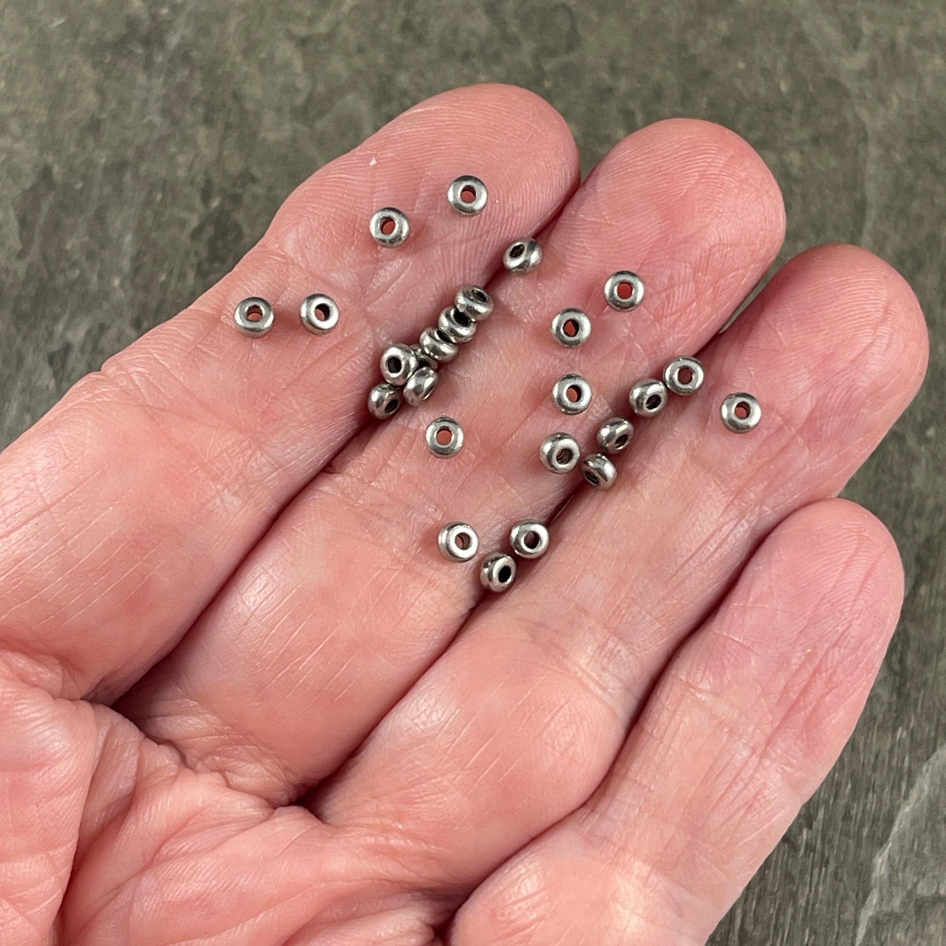 TierraCast 3mm Heishi Bead, Silver Spacer Beads, Tiny Antiqued Pewter Spacer Beads (PF/400-04) * Qty. 50