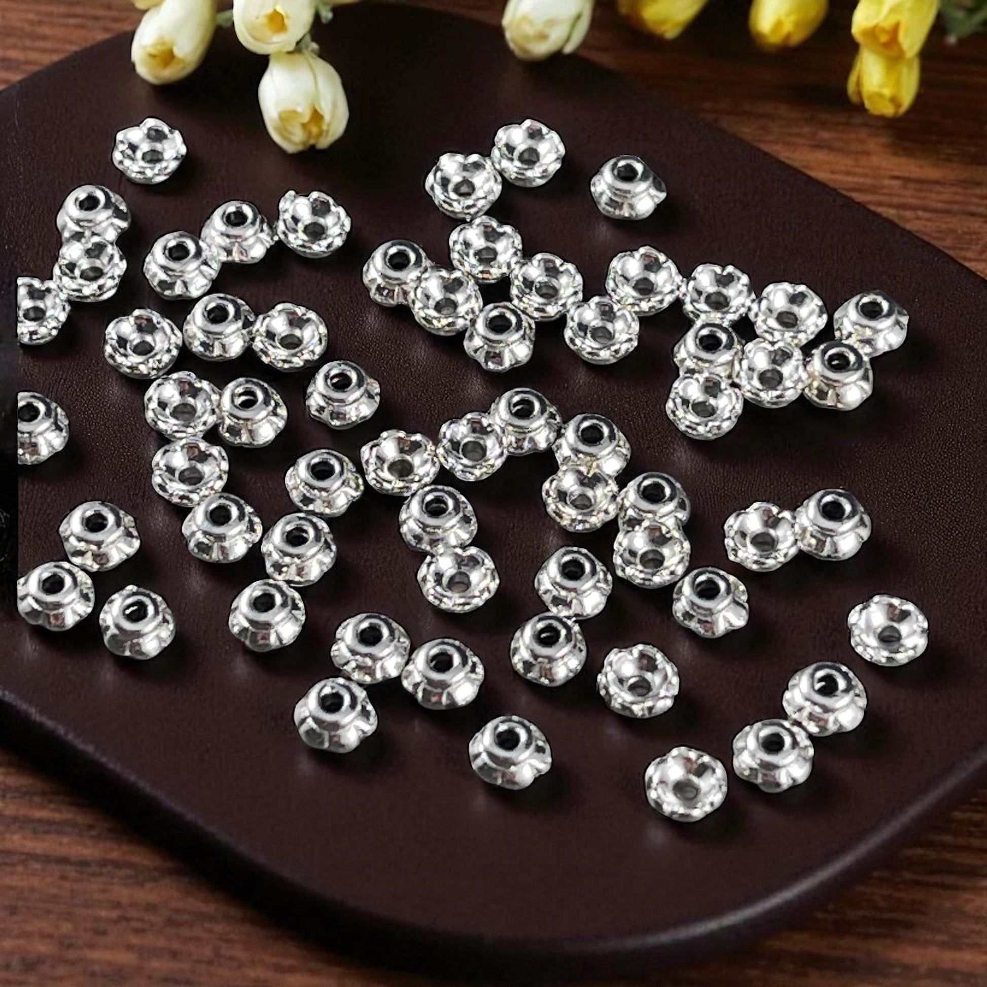 TierraCast Bright Silver Flower Bead Caps, 3.5mm Tiny Scalloped Petal Bead Caps (PF/790-10) * Qty. 50
