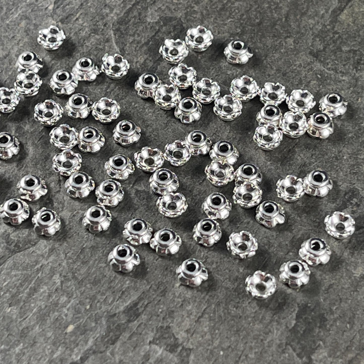 TierraCast Bright Silver Flower Bead Caps, 3.5mm Tiny Scalloped Petal Bead Caps (PF/790-10) * Qty. 50