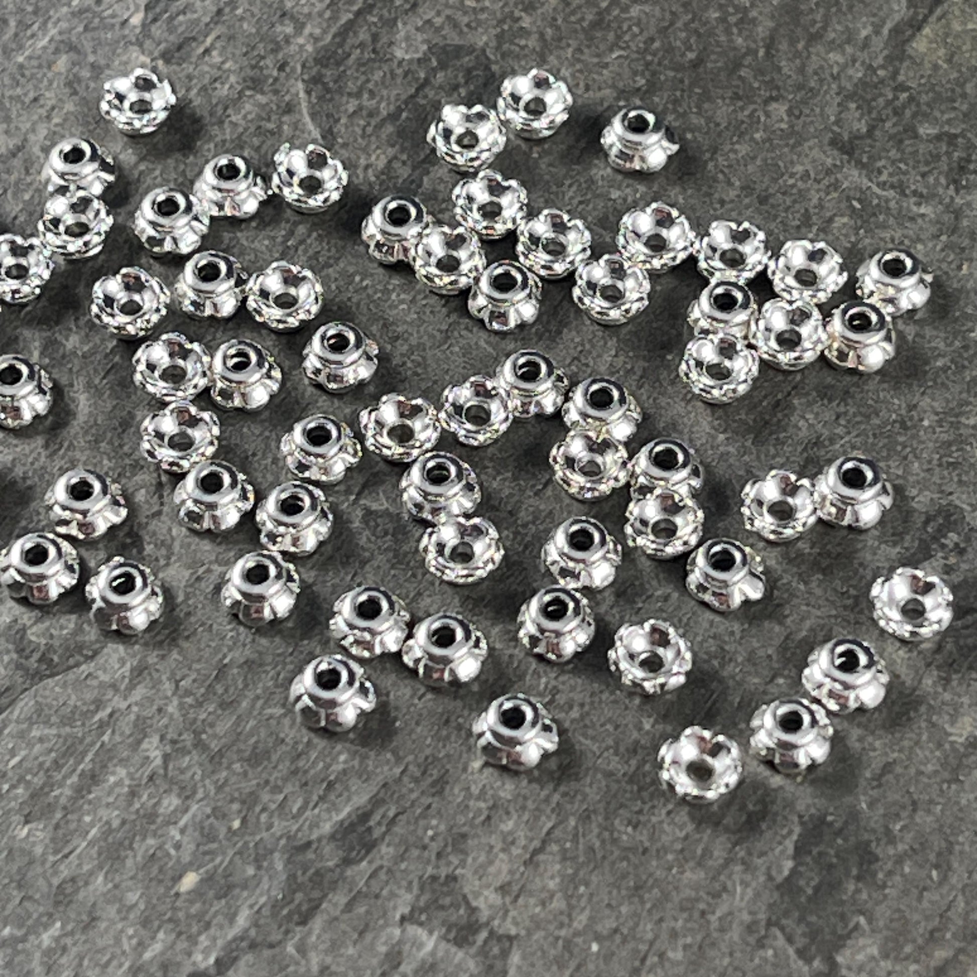 TierraCast Bright Silver Flower Bead Caps, 3.5mm Tiny Scalloped Petal Bead Caps (PF/790-10) * Qty. 50