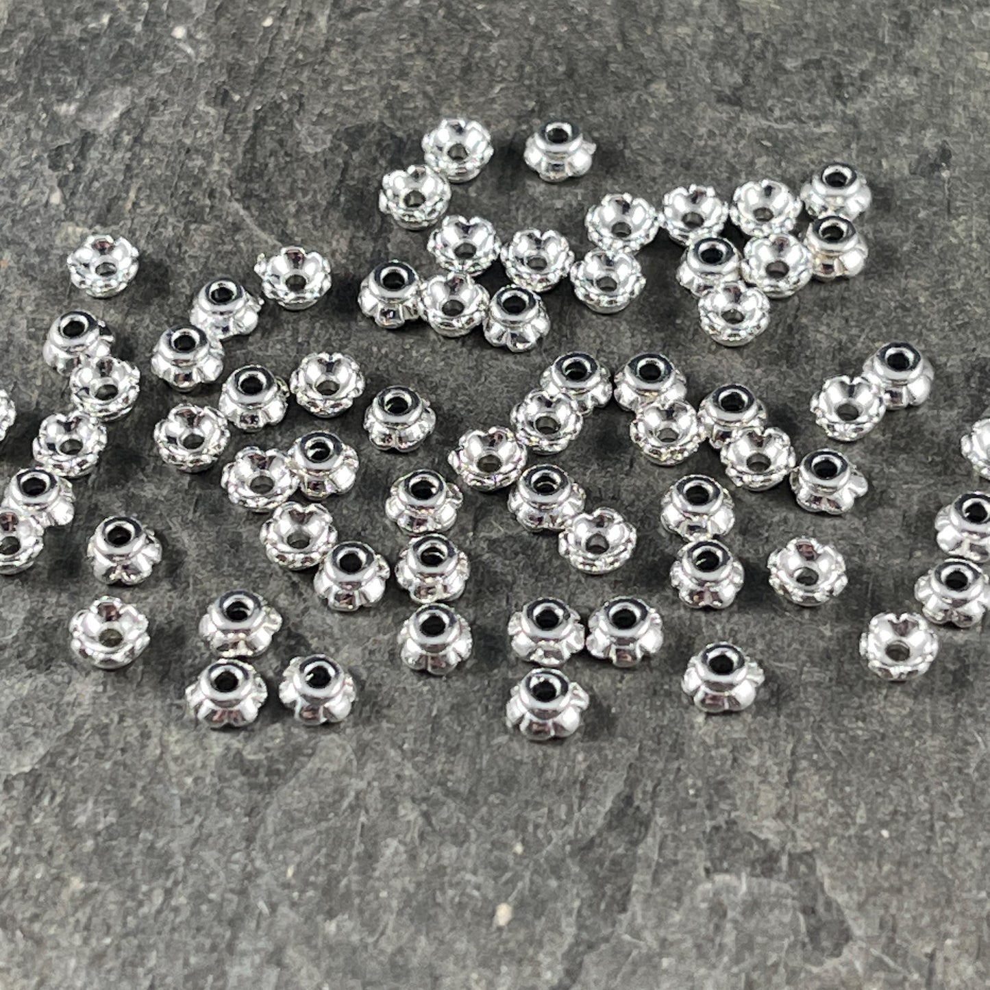 TierraCast Bright Silver Flower Bead Caps, 3.5mm Tiny Scalloped Petal Bead Caps (PF/790-10) * Qty. 50