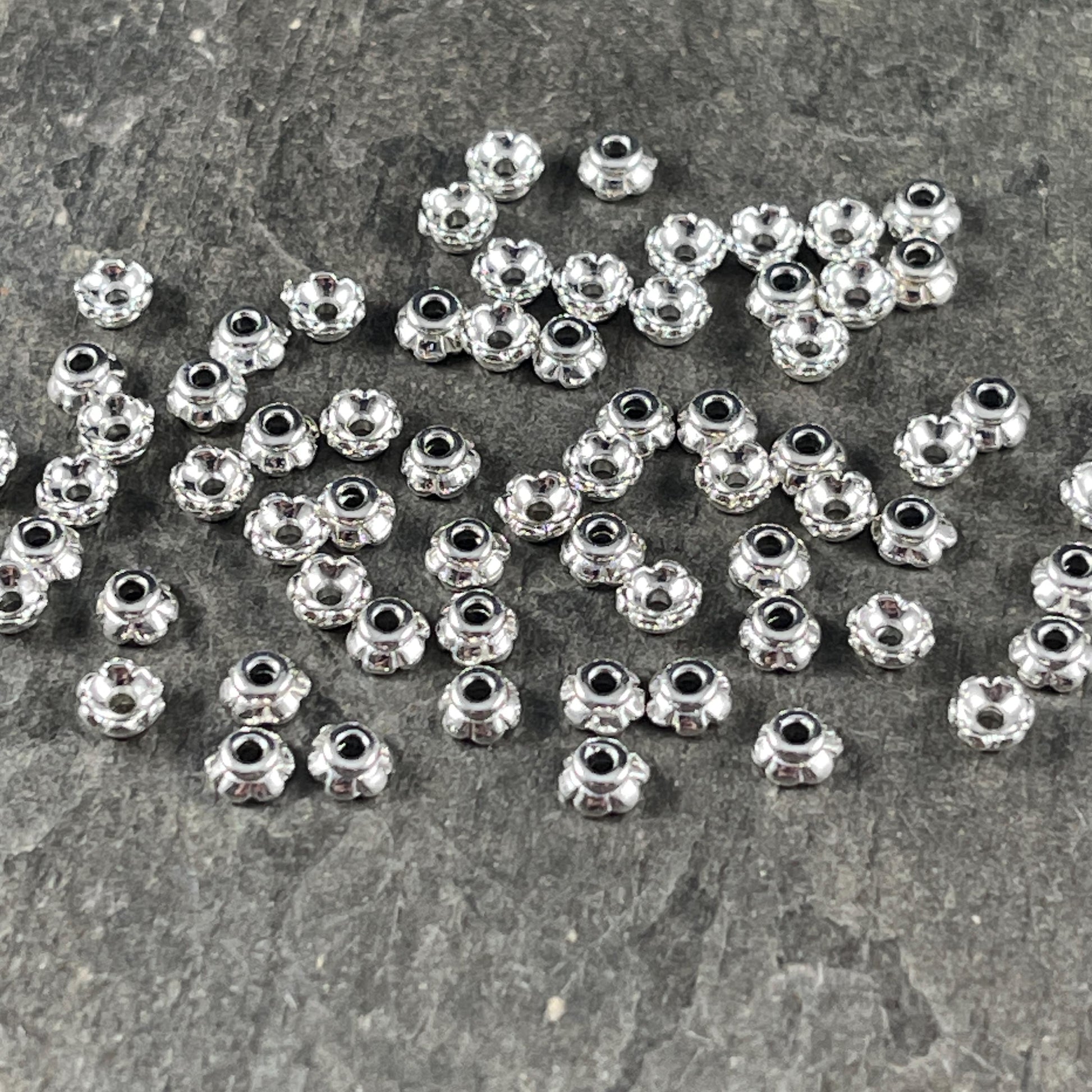 TierraCast Bright Silver Flower Bead Caps, 3.5mm Tiny Scalloped Petal Bead Caps (PF/790-10) * Qty. 50