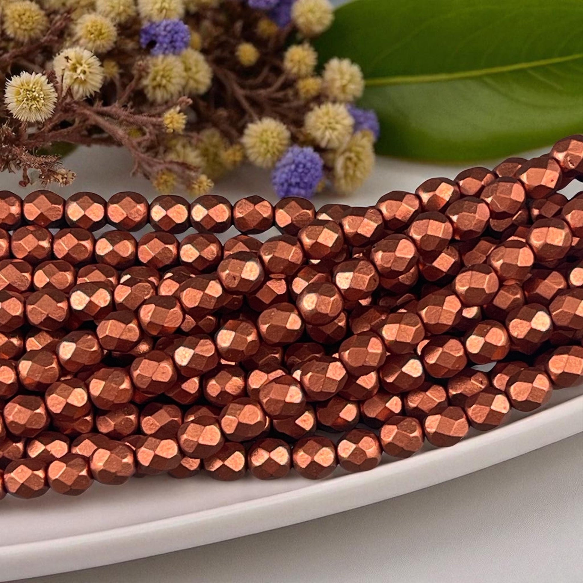 Czech Glass Beads - Antiqued Copper Matte Metallic Beads, 6mm Faceted Round Beads (FP6/SM-K0175) * Qty. 25