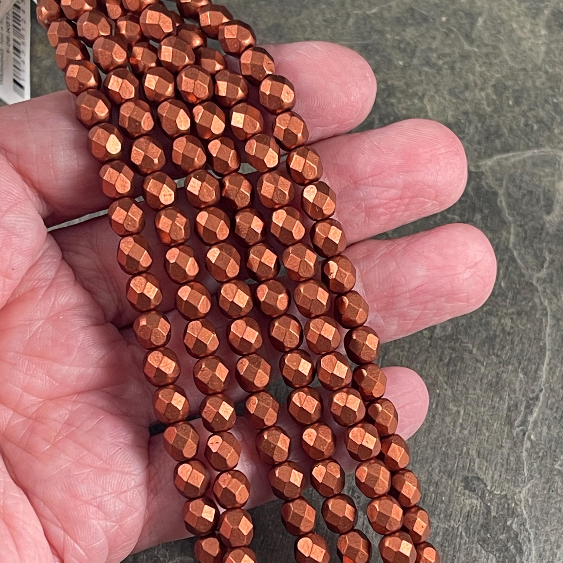 Czech Glass Beads - Antiqued Copper Matte Metallic Beads, 6mm Faceted Round Beads (FP6/SM-K0175) * Qty. 25