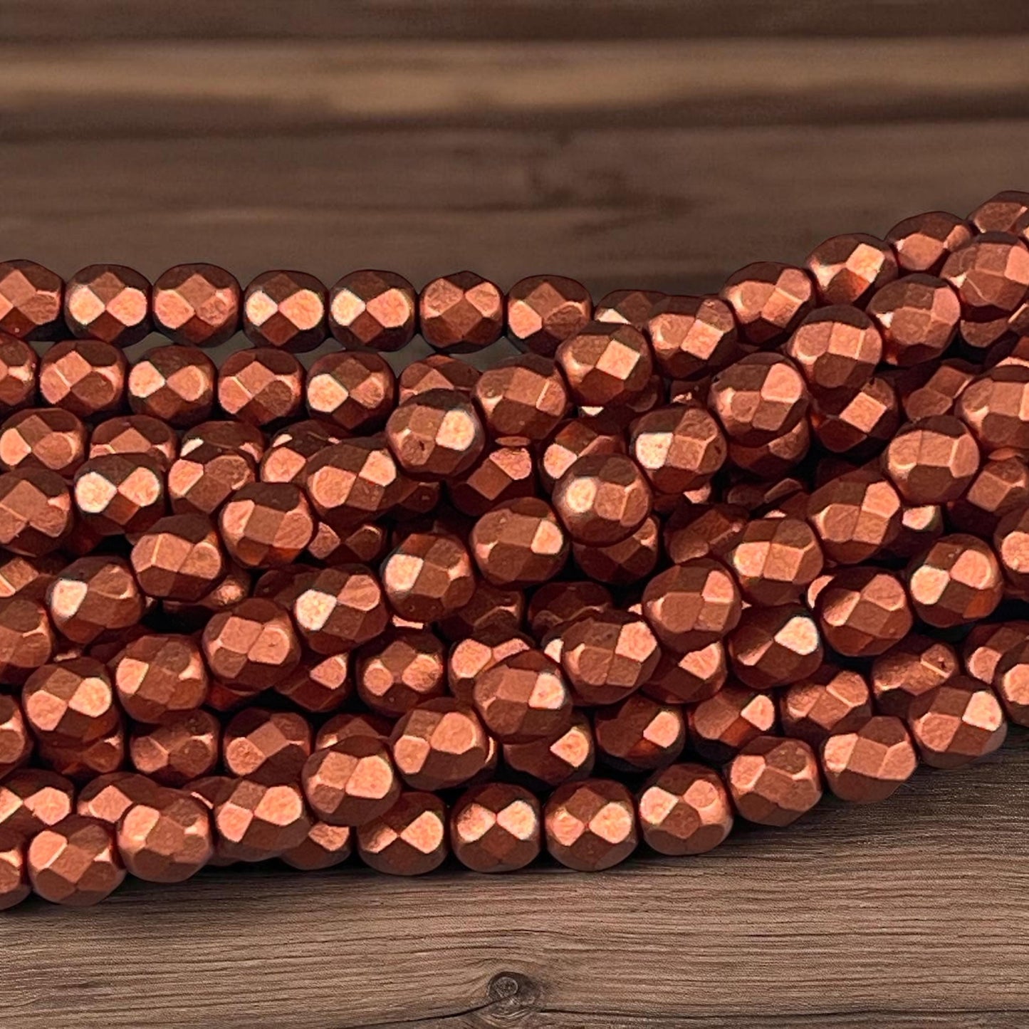 Czech Glass Beads - Antiqued Copper Matte Metallic Beads, 6mm Faceted Round Beads (FP6/SM-K0175) * Qty. 25