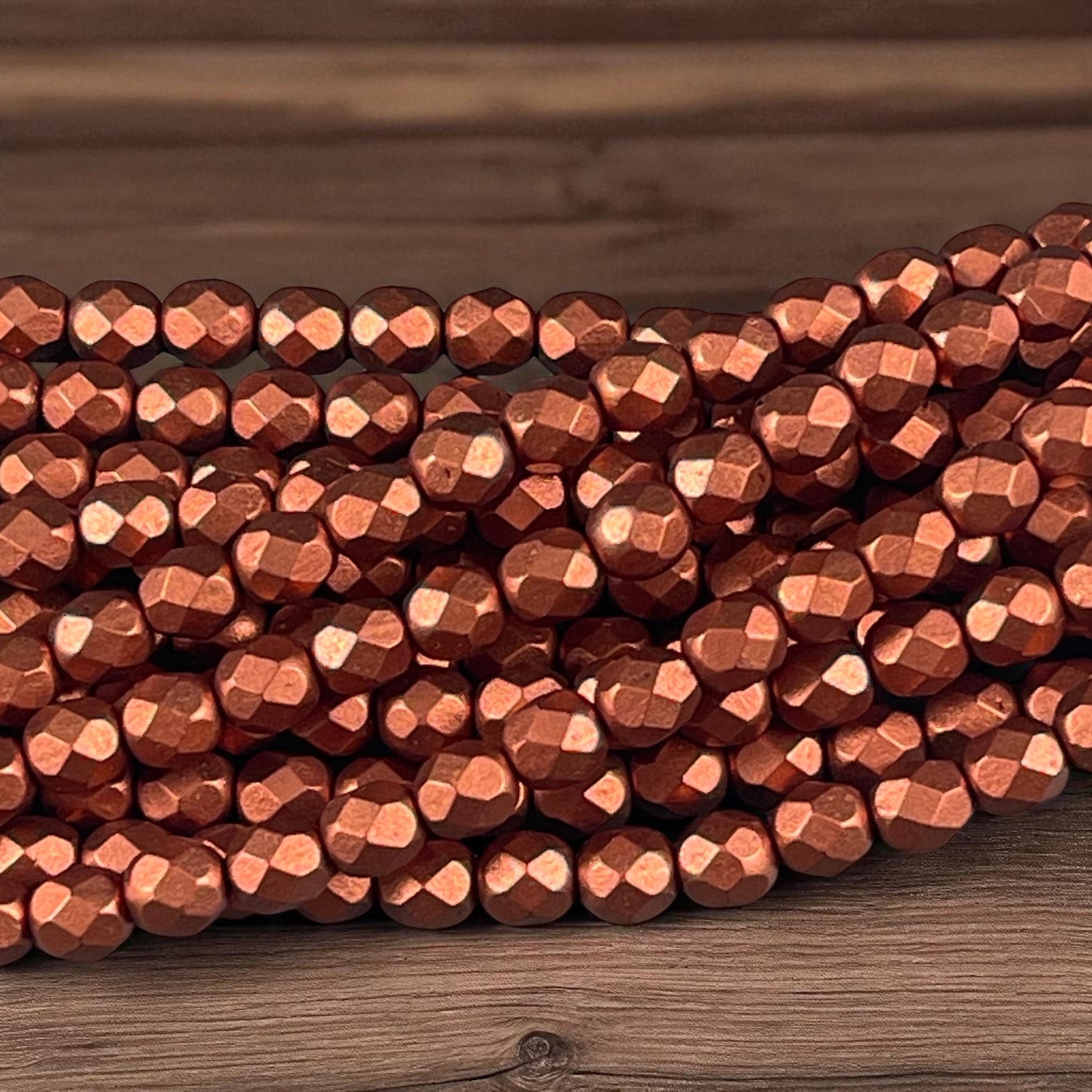 Czech Glass Beads - Antiqued Copper Matte Metallic Beads, 6mm Faceted Round Beads (FP6/SM-K0175) * Qty. 25