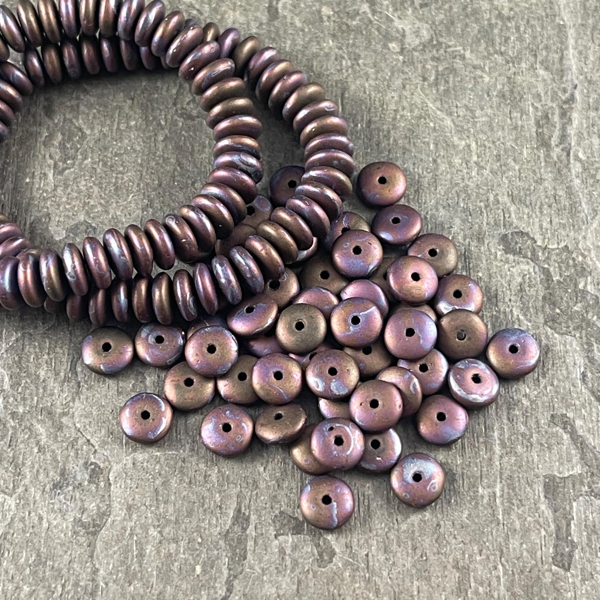 Czech Glass Beads - Matte Bronze, Dark Brown Beads, 6x2mm Rondelle (RD6/RJ-4531) * Qty. 50