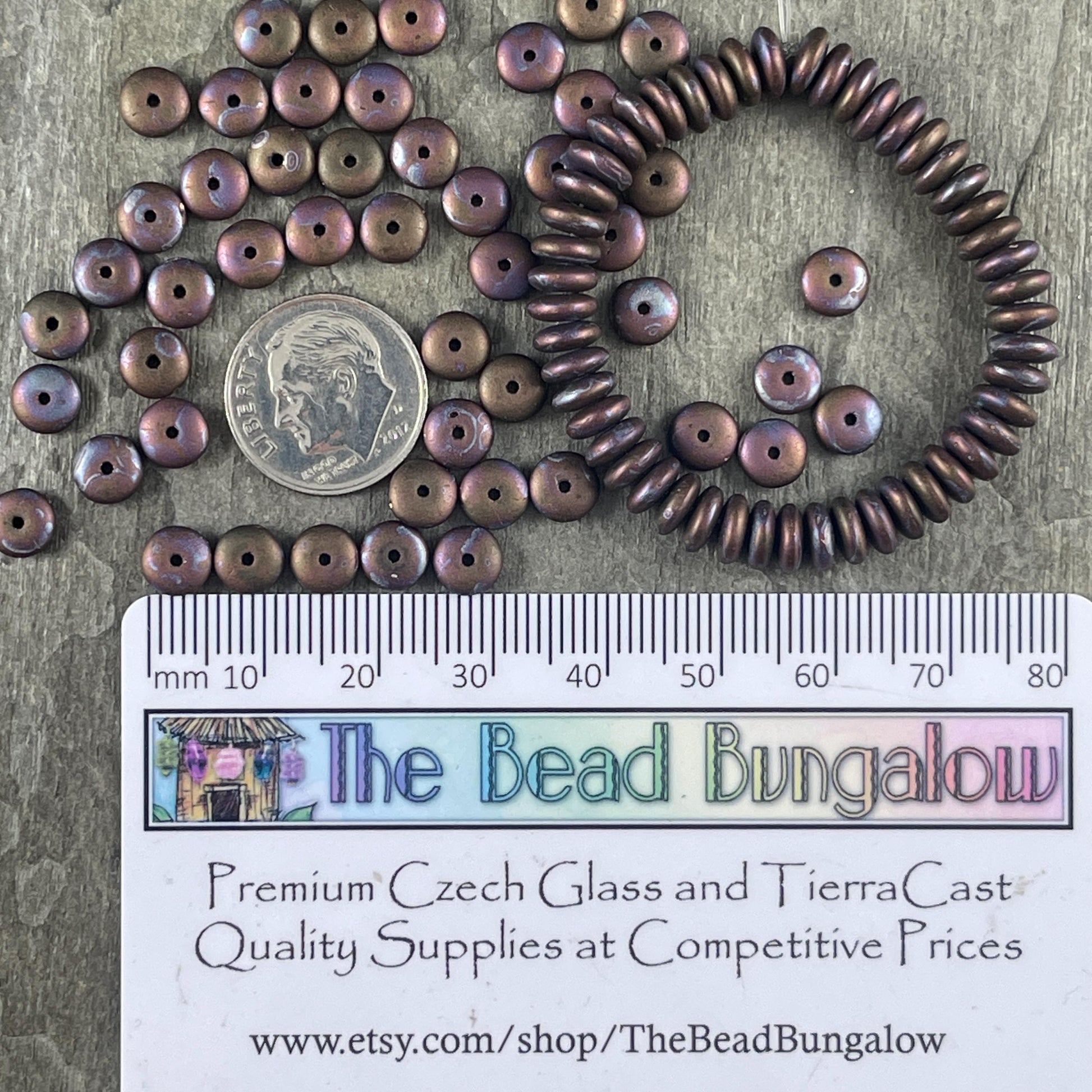 Czech Glass Beads - 6x2mm Rondelle, Matte Bronze, Dark Brown Beads (RD6/RJ-5014) * Qty. 50