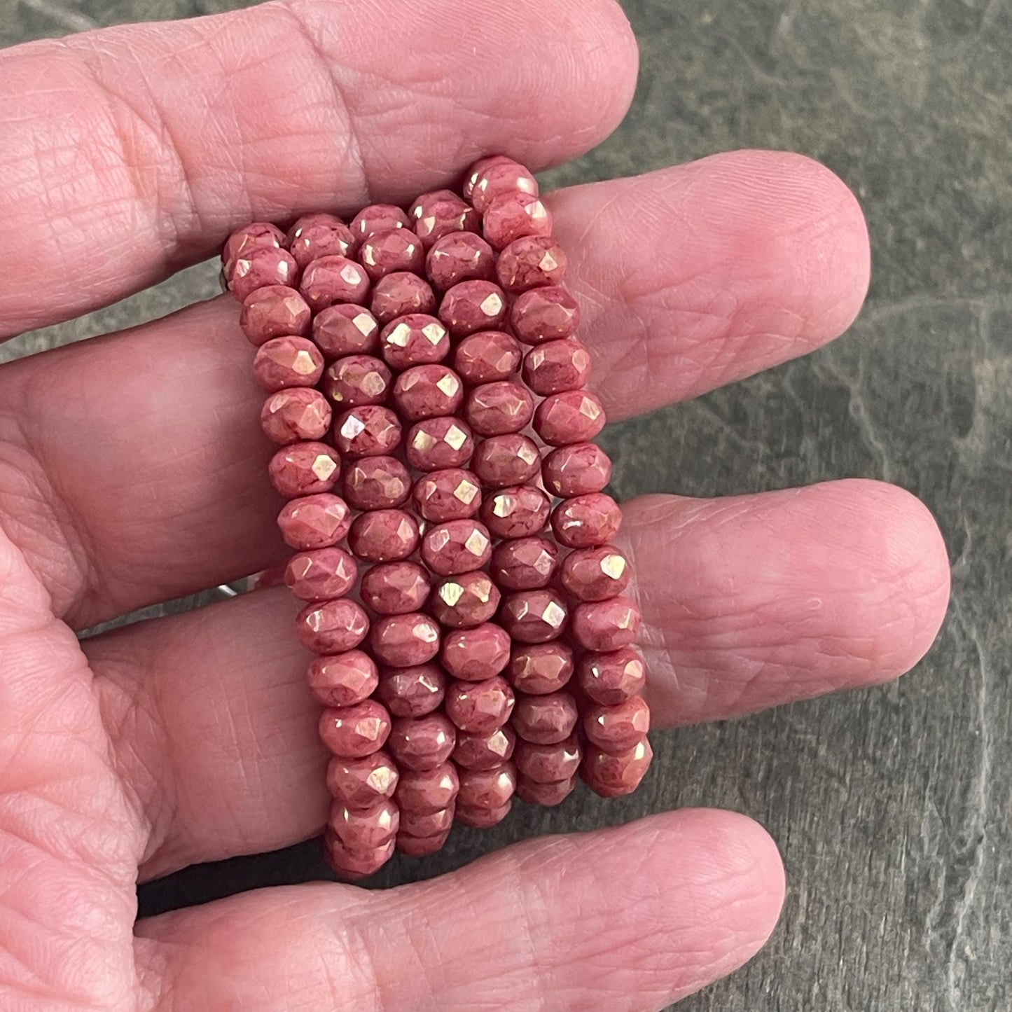 Czech Glass Beads - 5x3mm Faceted Rondelle, Salmon Pink with Golden Luster (R5/RJ-2847) * Qty. 30