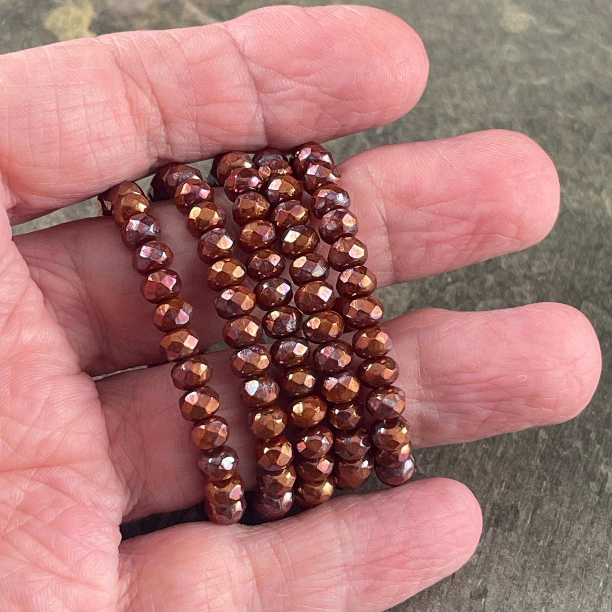 Czech Glass Beads - 5x3mm Faceted Rondelle, Metallic Copper with Raiku Patina Finish (R5/RJ-2846) * Qty. 30