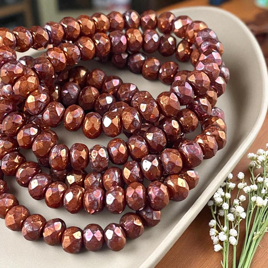 Czech Glass Beads - 5x3mm Faceted Rondelle, Metallic Copper with Raiku Patina Finish (R5/RJ-2846) * Qty. 30