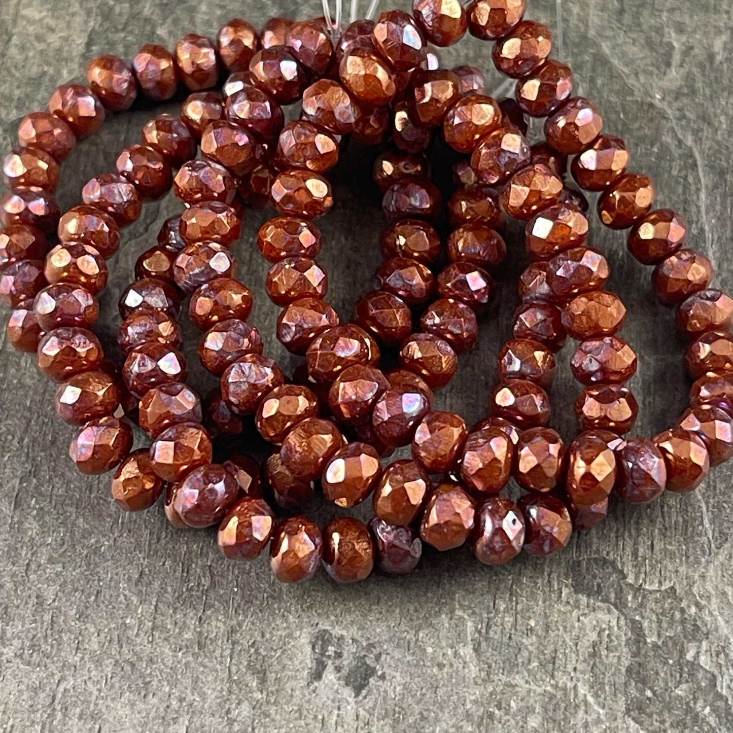 Czech Glass Beads - 5x3mm Faceted Rondelle, Metallic Copper with Raiku Patina Finish (R5/RJ-2846) * Qty. 30