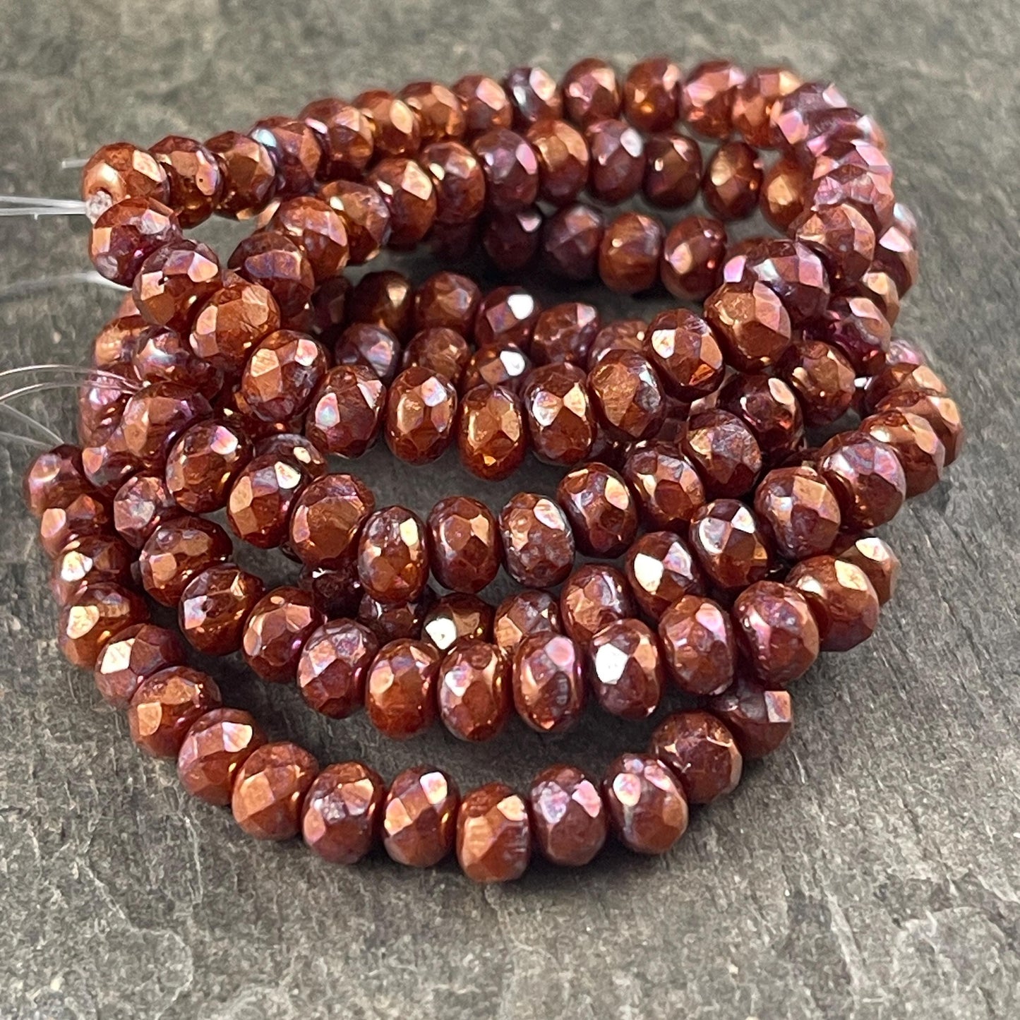 Czech Glass Beads - 5x3mm Faceted Rondelle, Metallic Copper with Raiku Patina Finish (R5/RJ-2846) * Qty. 30