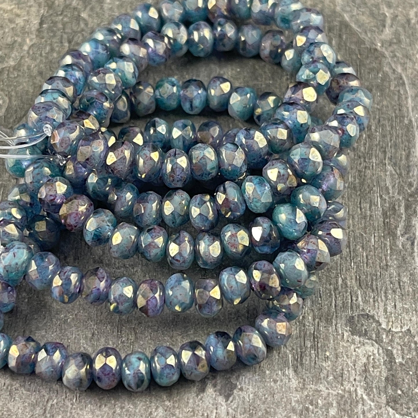 Blue and Purple Faceted Rondelles ~ Czech Glass Beads ~ 5x3mm Rondelle Milky Blue and Transparent Purple with Luster (R5/RJ-2574) * Qty. 30