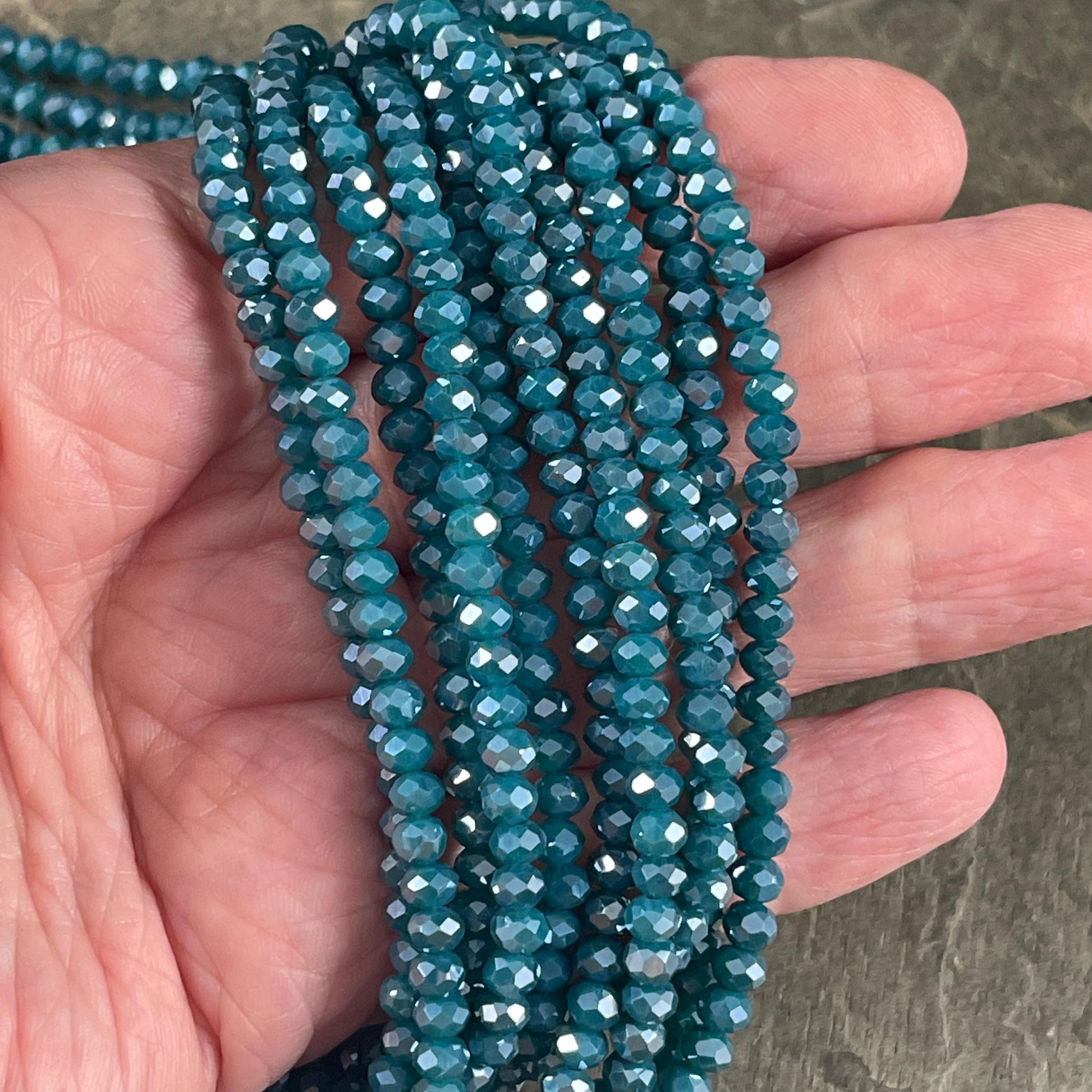 Opaque Teal Blue 4x3mm Faceted Glass Beads, Dark Teal Rondelles (DkTeal-4) * 100 Beads