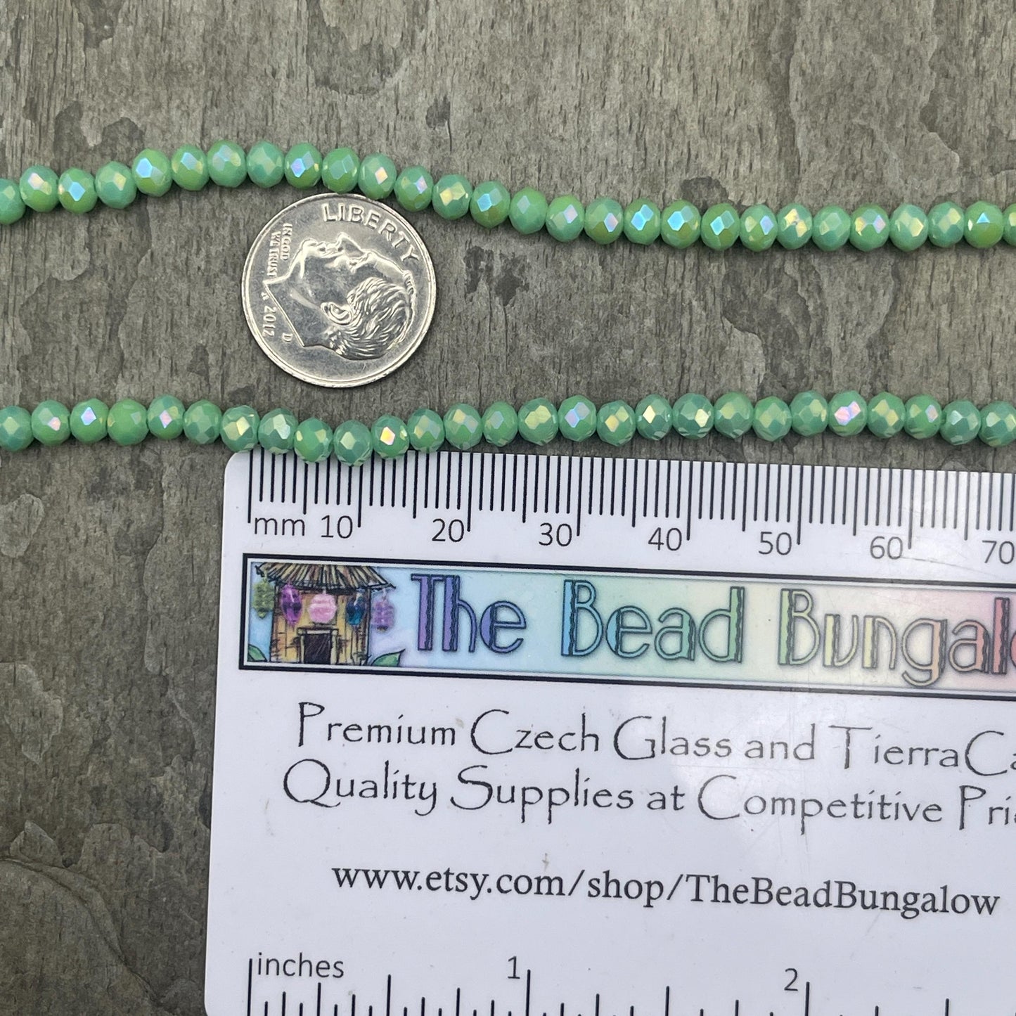 Opaque Lime Green 4x3mm Faceted Glass Beads, Spring Green with AB Finish (SpringAB-4) * 100 Beads