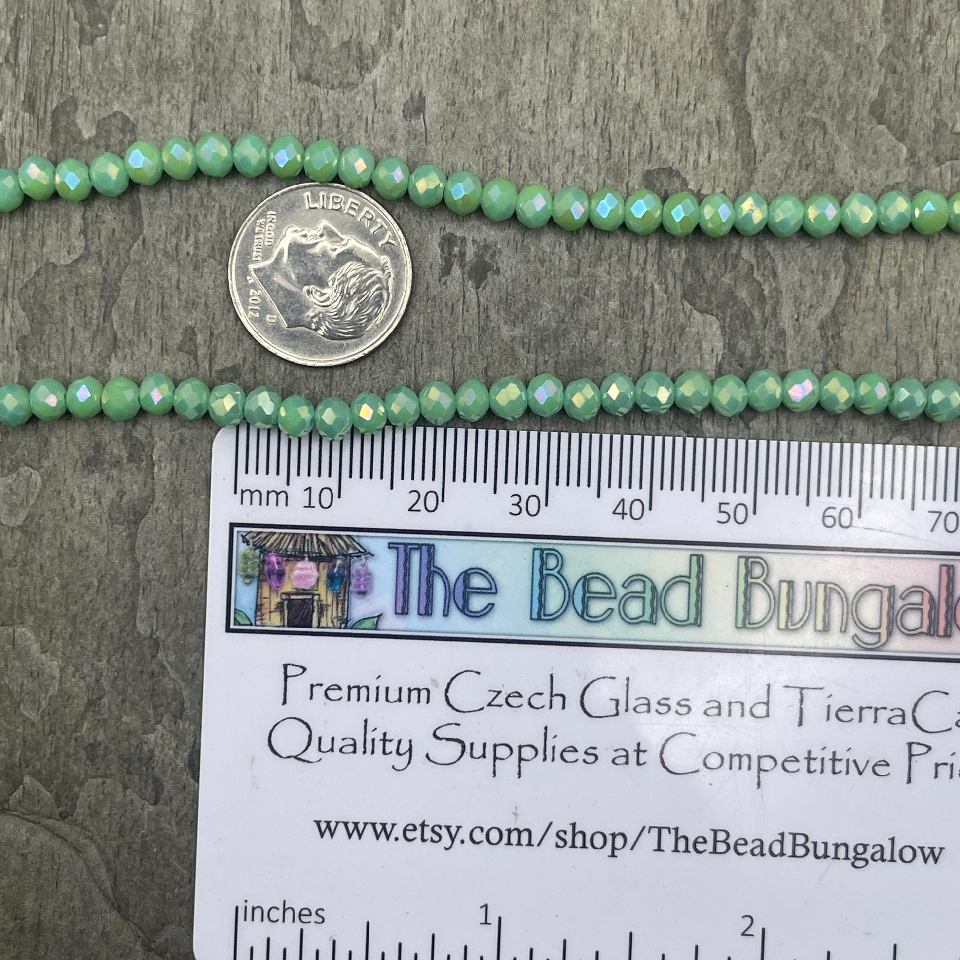 Opaque Lime Green 4x3mm Faceted Glass Beads, Spring Green with AB Finish (SpringAB-4) * 100 Beads